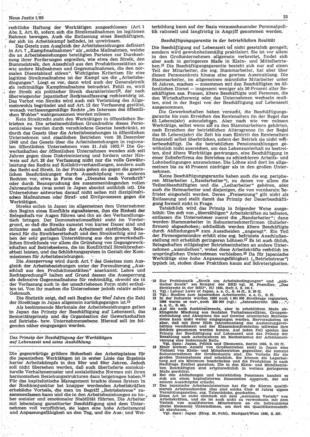 Neue Justiz (NJ), Zeitschrift für sozialistisches Recht und Gesetzlichkeit [Deutsche Demokratische Republik (DDR)], 43. Jahrgang 1989, Seite 25 (NJ DDR 1989, S. 25)
