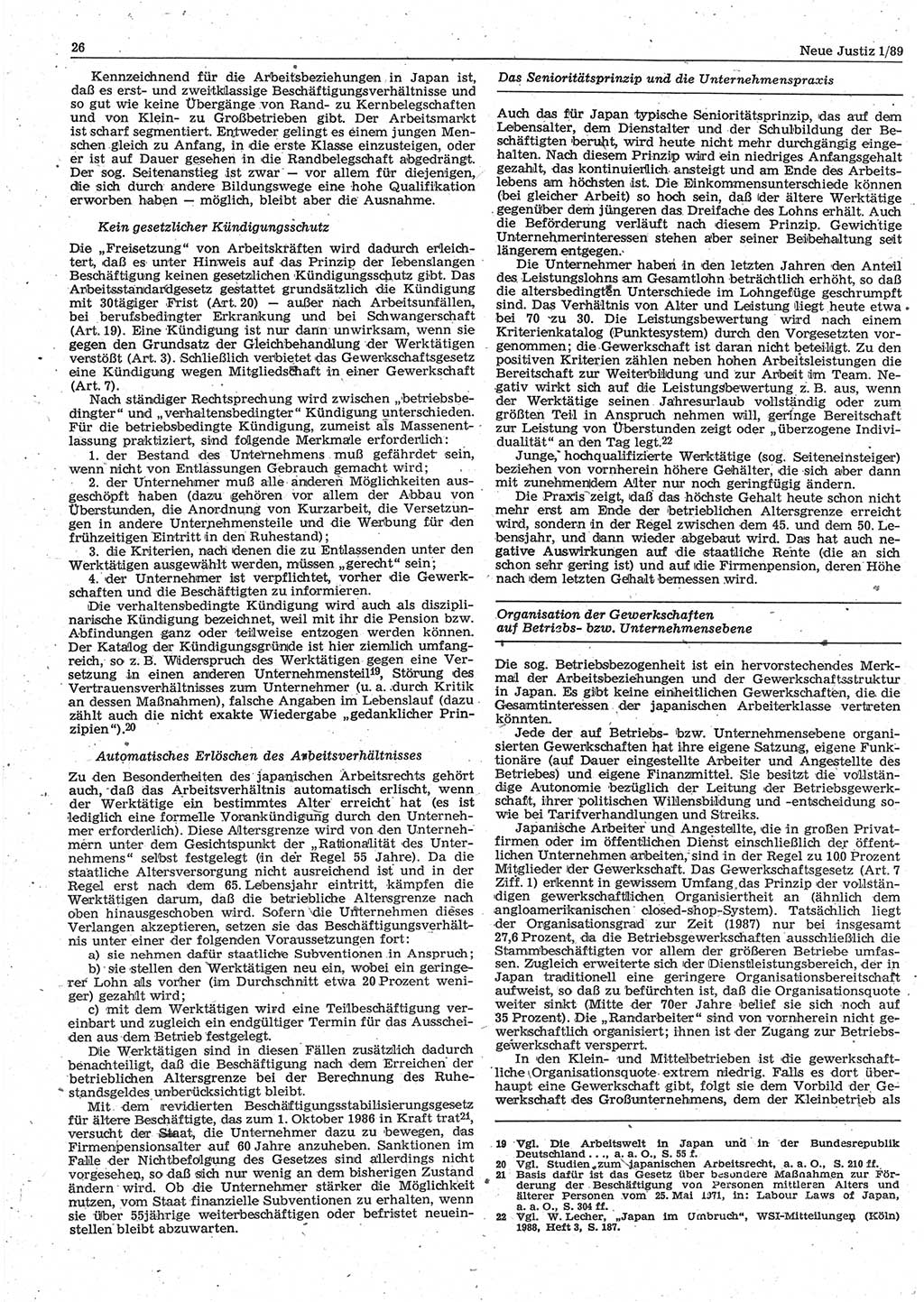Neue Justiz (NJ), Zeitschrift für sozialistisches Recht und Gesetzlichkeit [Deutsche Demokratische Republik (DDR)], 43. Jahrgang 1989, Seite 26 (NJ DDR 1989, S. 26)