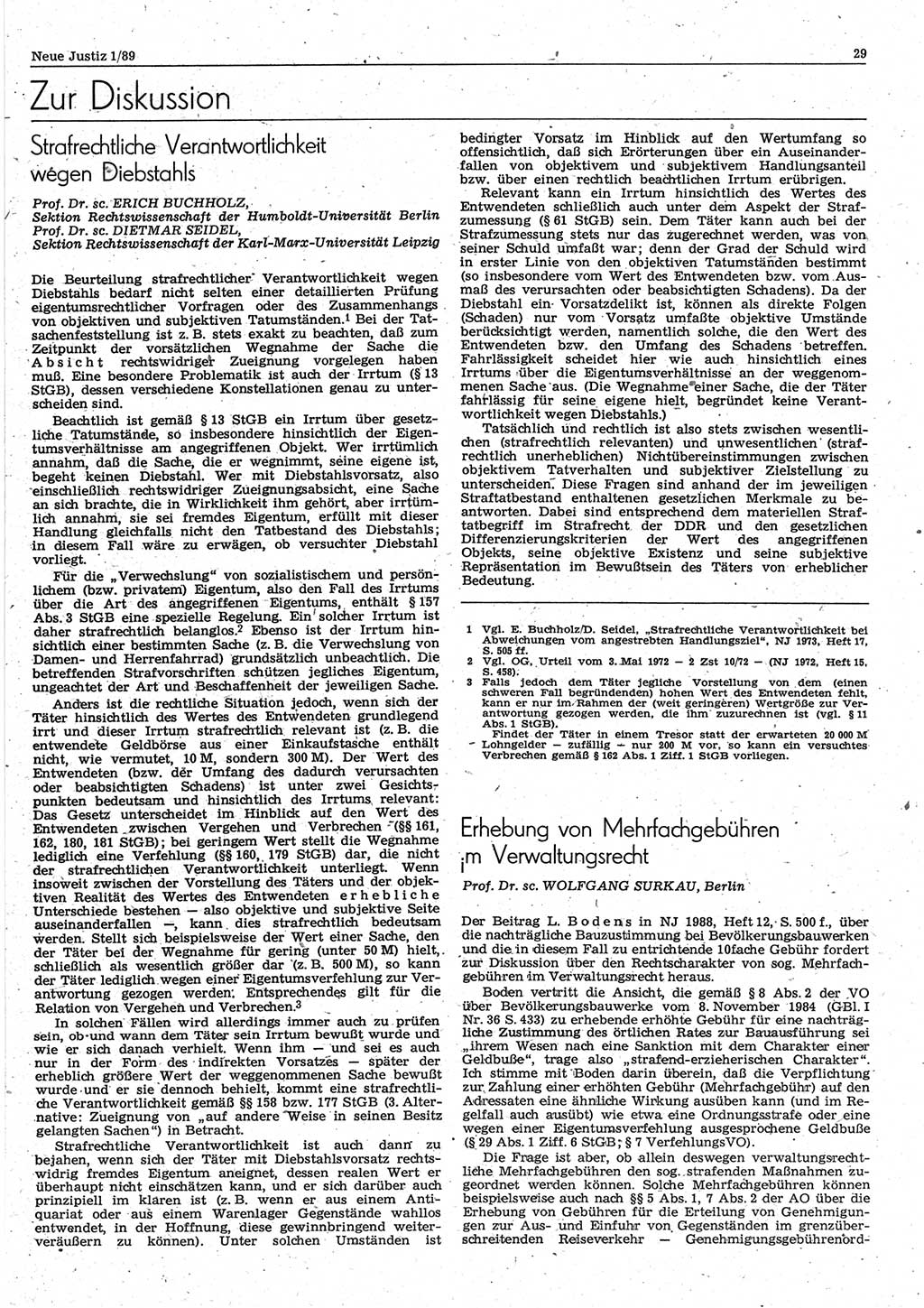 Neue Justiz (NJ), Zeitschrift für sozialistisches Recht und Gesetzlichkeit [Deutsche Demokratische Republik (DDR)], 43. Jahrgang 1989, Seite 29 (NJ DDR 1989, S. 29)