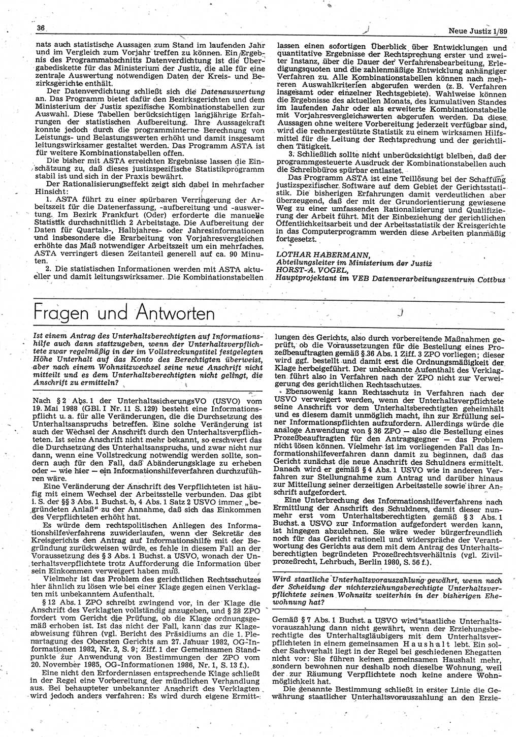 Neue Justiz (NJ), Zeitschrift für sozialistisches Recht und Gesetzlichkeit [Deutsche Demokratische Republik (DDR)], 43. Jahrgang 1989, Seite 36 (NJ DDR 1989, S. 36)