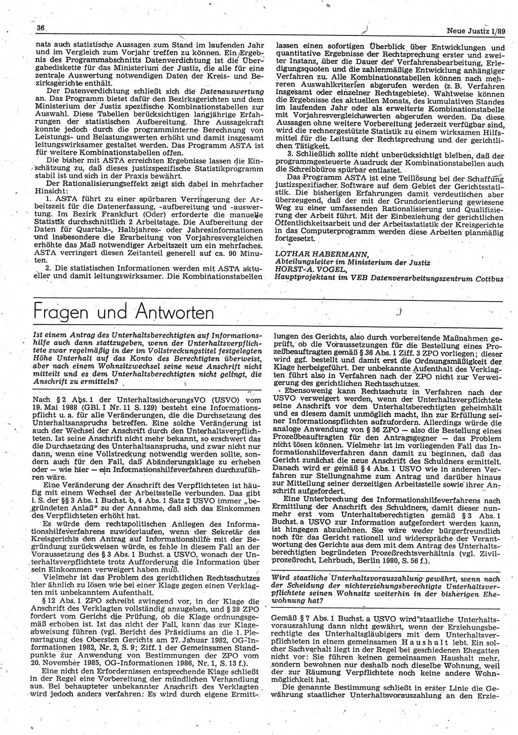 Neue Justiz (NJ), Zeitschrift für sozialistisches Recht und Gesetzlichkeit [Deutsche Demokratische Republik (DDR)], 43. Jahrgang 1989, Seite 36 (NJ DDR 1989, S. 36)