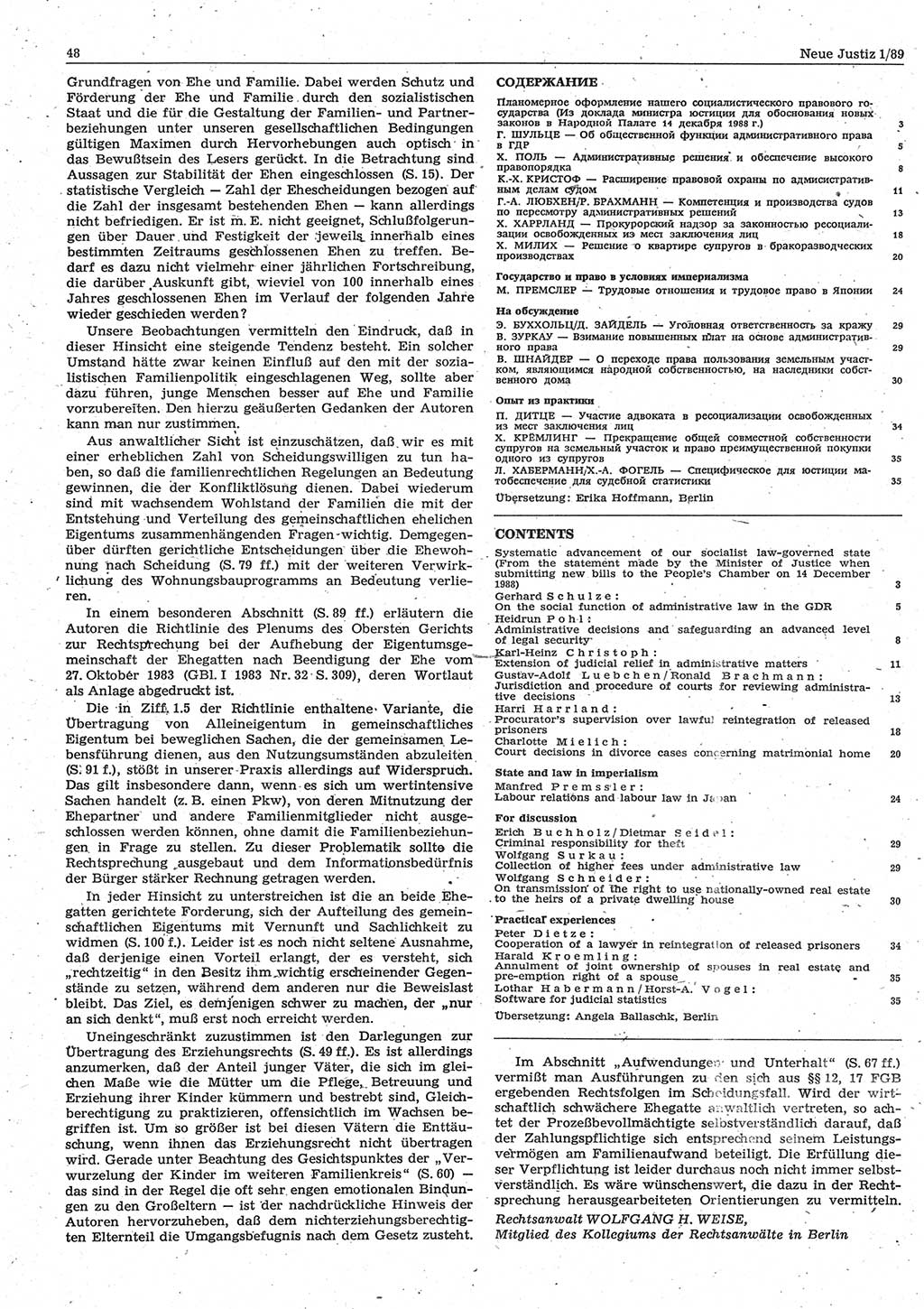 Neue Justiz (NJ), Zeitschrift für sozialistisches Recht und Gesetzlichkeit [Deutsche Demokratische Republik (DDR)], 43. Jahrgang 1989, Seite 48 (NJ DDR 1989, S. 48)