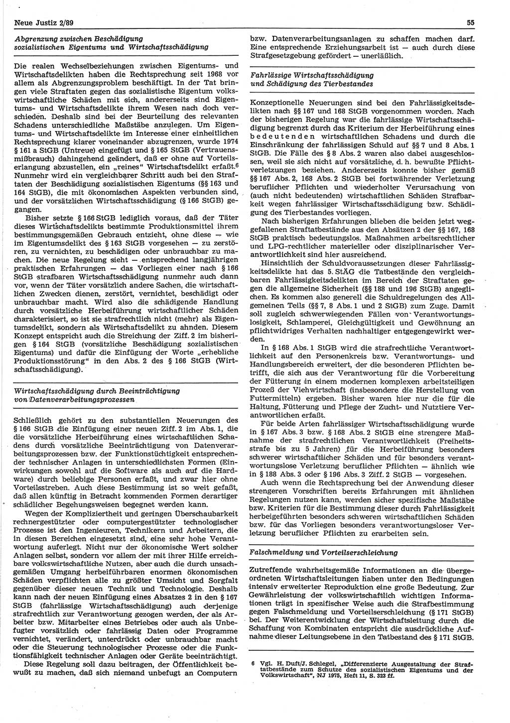 Neue Justiz (NJ), Zeitschrift für sozialistisches Recht und Gesetzlichkeit [Deutsche Demokratische Republik (DDR)], 43. Jahrgang 1989, Seite 55 (NJ DDR 1989, S. 55)