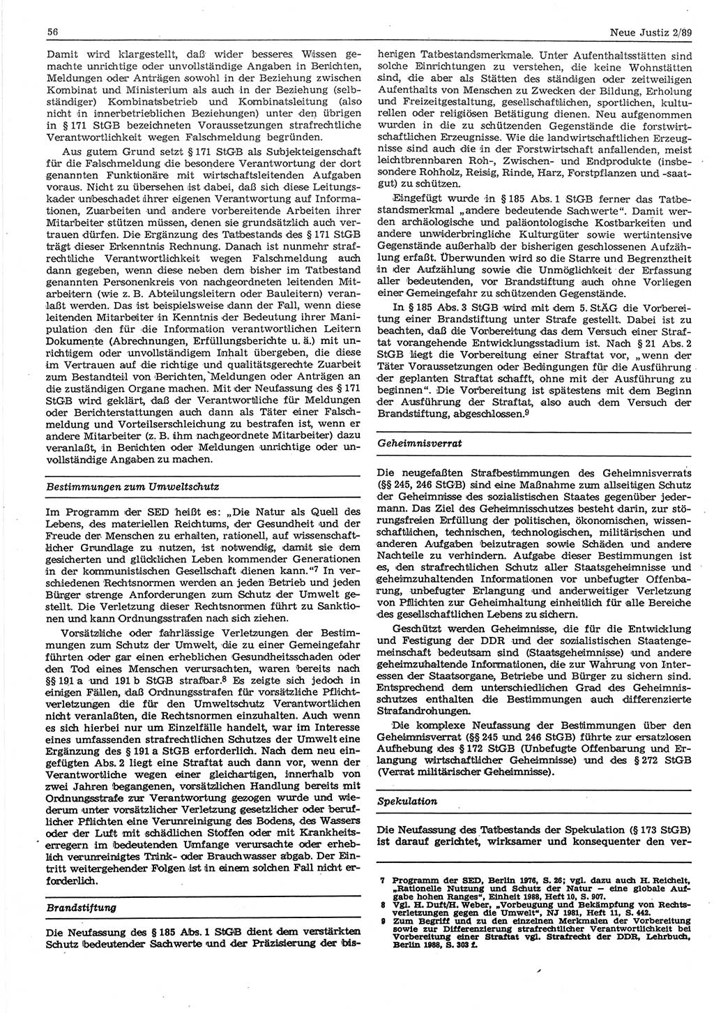 Neue Justiz (NJ), Zeitschrift für sozialistisches Recht und Gesetzlichkeit [Deutsche Demokratische Republik (DDR)], 43. Jahrgang 1989, Seite 56 (NJ DDR 1989, S. 56)