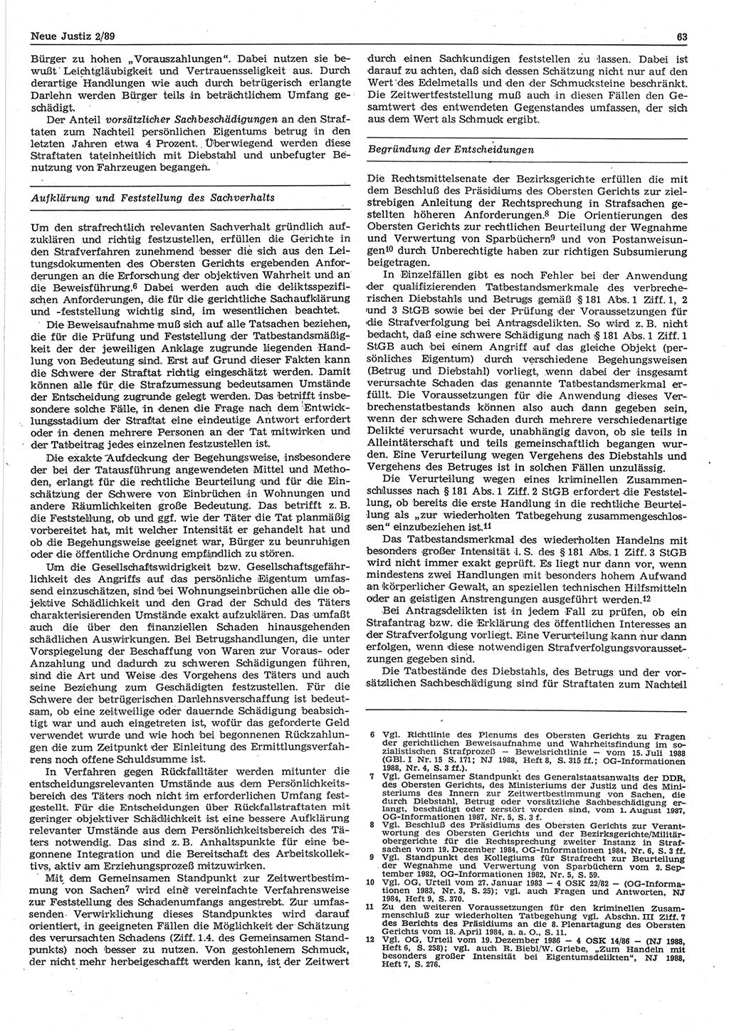 Neue Justiz (NJ), Zeitschrift für sozialistisches Recht und Gesetzlichkeit [Deutsche Demokratische Republik (DDR)], 43. Jahrgang 1989, Seite 63 (NJ DDR 1989, S. 63)