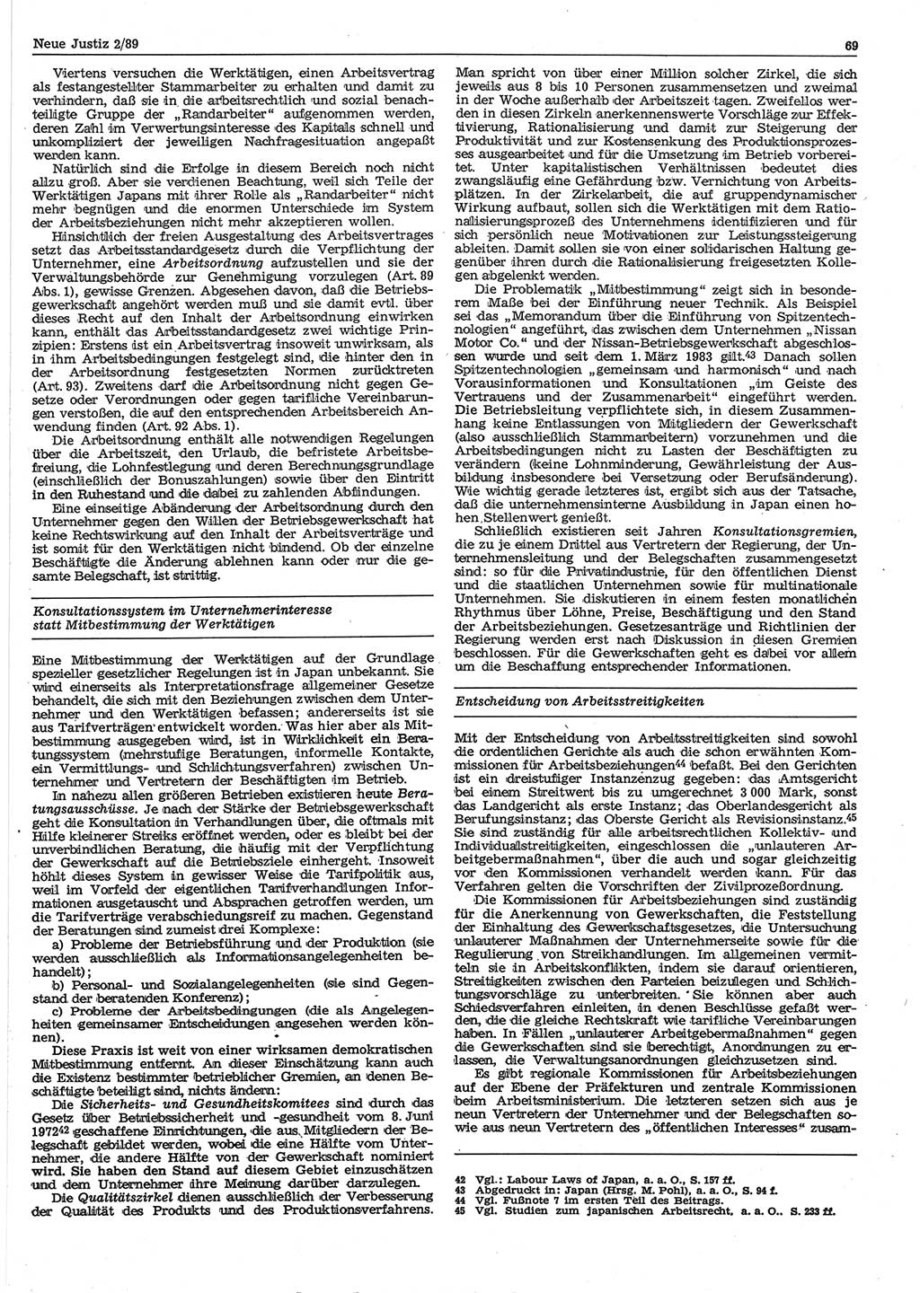 Neue Justiz (NJ), Zeitschrift für sozialistisches Recht und Gesetzlichkeit [Deutsche Demokratische Republik (DDR)], 43. Jahrgang 1989, Seite 69 (NJ DDR 1989, S. 69)