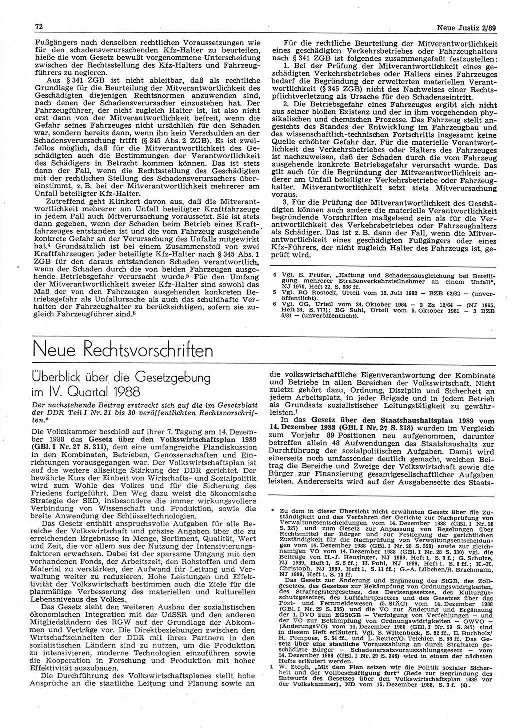 Neue Justiz (NJ), Zeitschrift für sozialistisches Recht und Gesetzlichkeit [Deutsche Demokratische Republik (DDR)], 43. Jahrgang 1989, Seite 72 (NJ DDR 1989, S. 72)