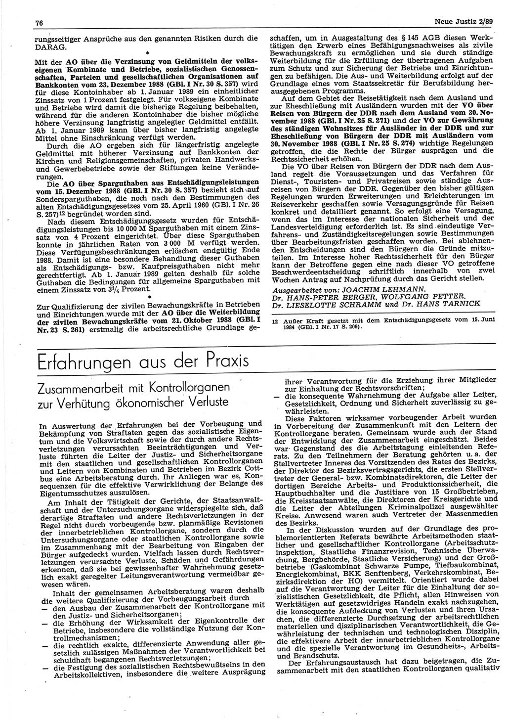 Neue Justiz (NJ), Zeitschrift für sozialistisches Recht und Gesetzlichkeit [Deutsche Demokratische Republik (DDR)], 43. Jahrgang 1989, Seite 76 (NJ DDR 1989, S. 76)