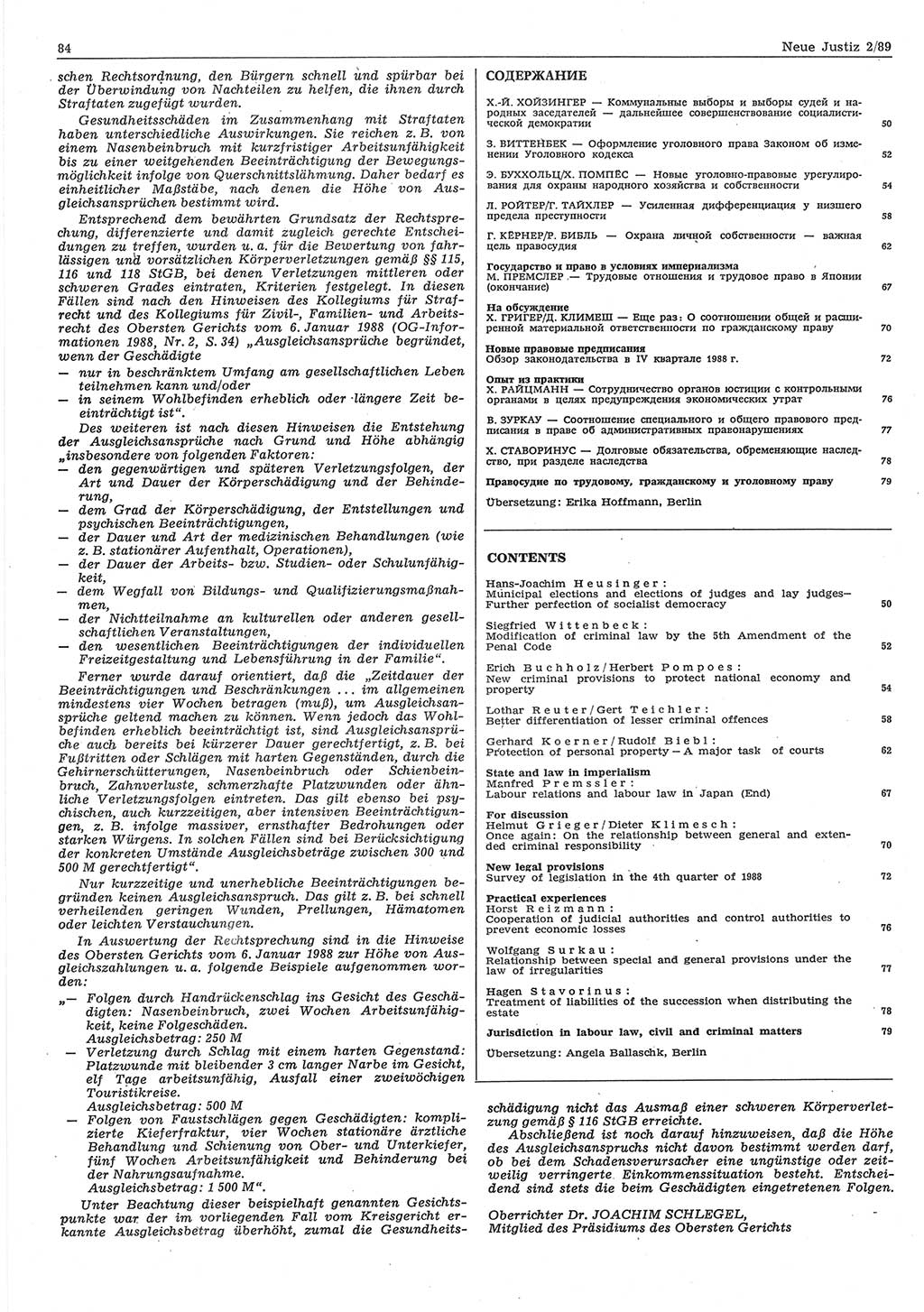 Neue Justiz (NJ), Zeitschrift für sozialistisches Recht und Gesetzlichkeit [Deutsche Demokratische Republik (DDR)], 43. Jahrgang 1989, Seite 84 (NJ DDR 1989, S. 84)