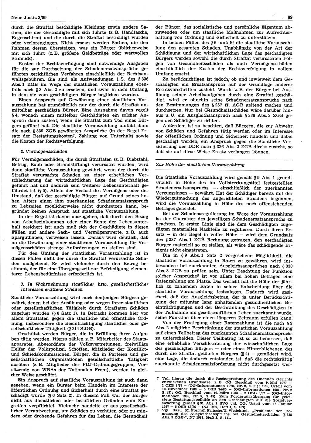Neue Justiz (NJ), Zeitschrift für sozialistisches Recht und Gesetzlichkeit [Deutsche Demokratische Republik (DDR)], 43. Jahrgang 1989, Seite 89 (NJ DDR 1989, S. 89)