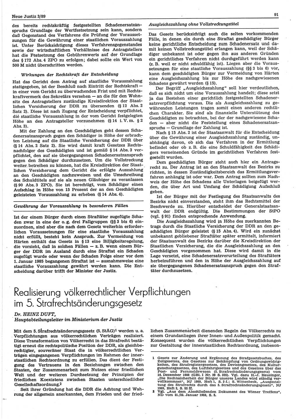Neue Justiz (NJ), Zeitschrift für sozialistisches Recht und Gesetzlichkeit [Deutsche Demokratische Republik (DDR)], 43. Jahrgang 1989, Seite 91 (NJ DDR 1989, S. 91)