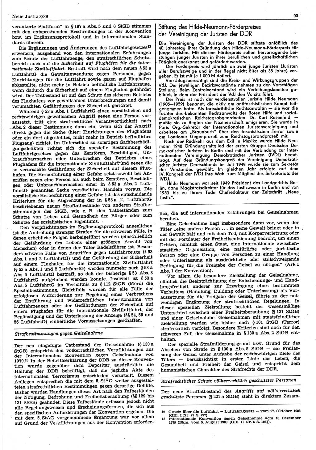 Neue Justiz (NJ), Zeitschrift für sozialistisches Recht und Gesetzlichkeit [Deutsche Demokratische Republik (DDR)], 43. Jahrgang 1989, Seite 93 (NJ DDR 1989, S. 93)