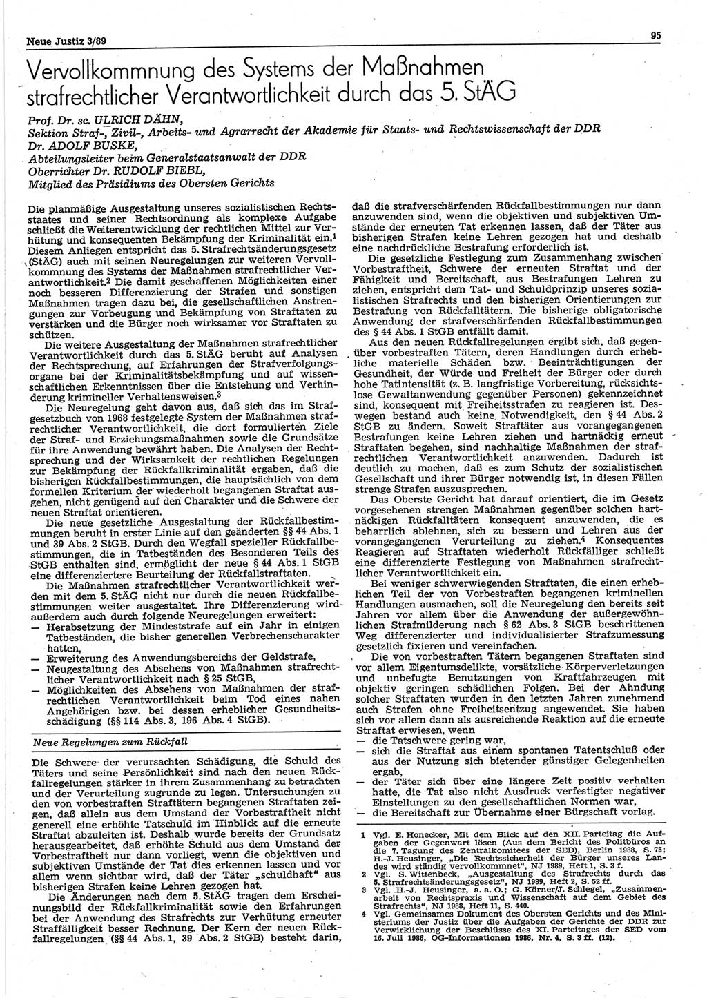 Neue Justiz (NJ), Zeitschrift für sozialistisches Recht und Gesetzlichkeit [Deutsche Demokratische Republik (DDR)], 43. Jahrgang 1989, Seite 95 (NJ DDR 1989, S. 95)