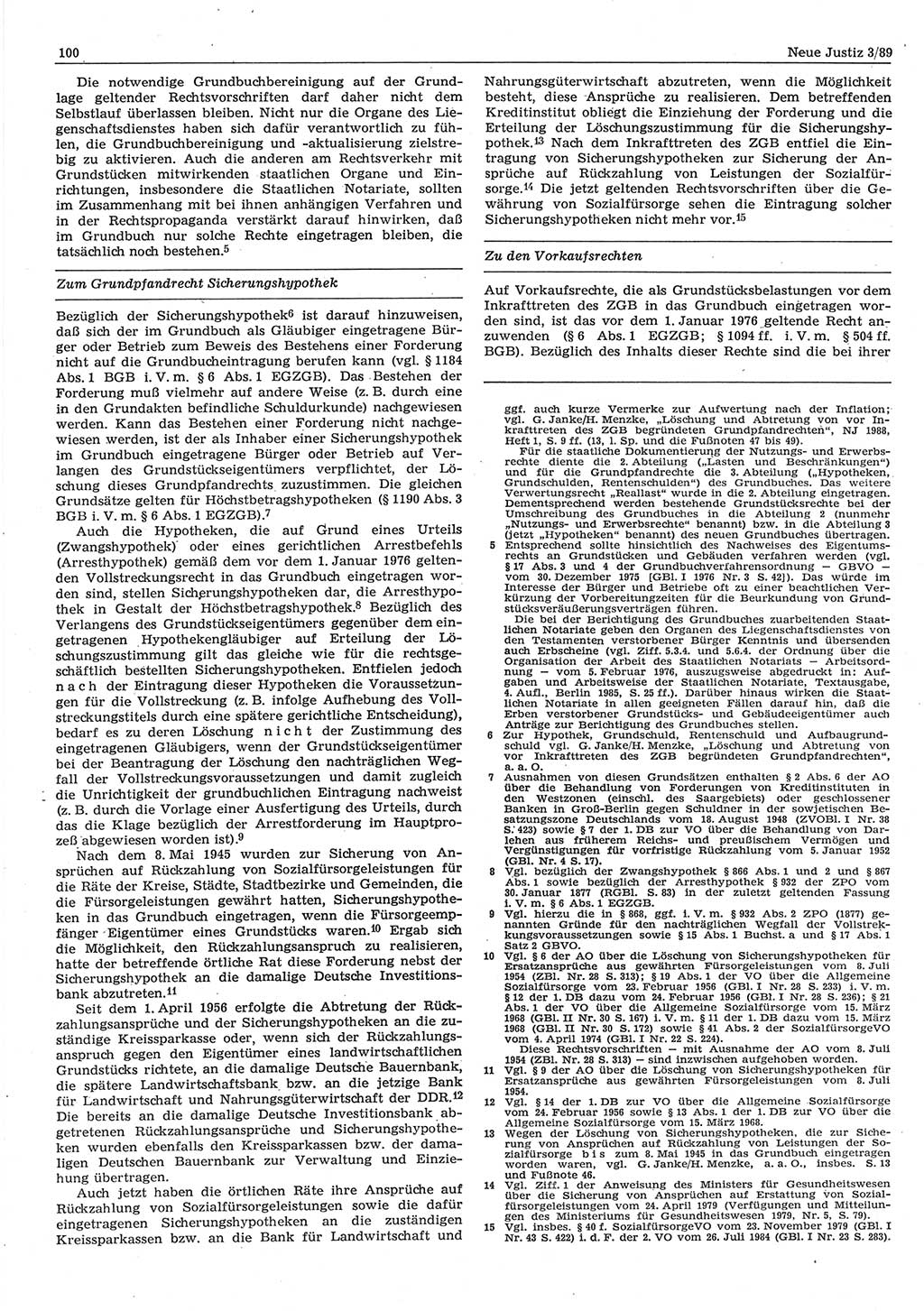 Neue Justiz (NJ), Zeitschrift für sozialistisches Recht und Gesetzlichkeit [Deutsche Demokratische Republik (DDR)], 43. Jahrgang 1989, Seite 100 (NJ DDR 1989, S. 100)