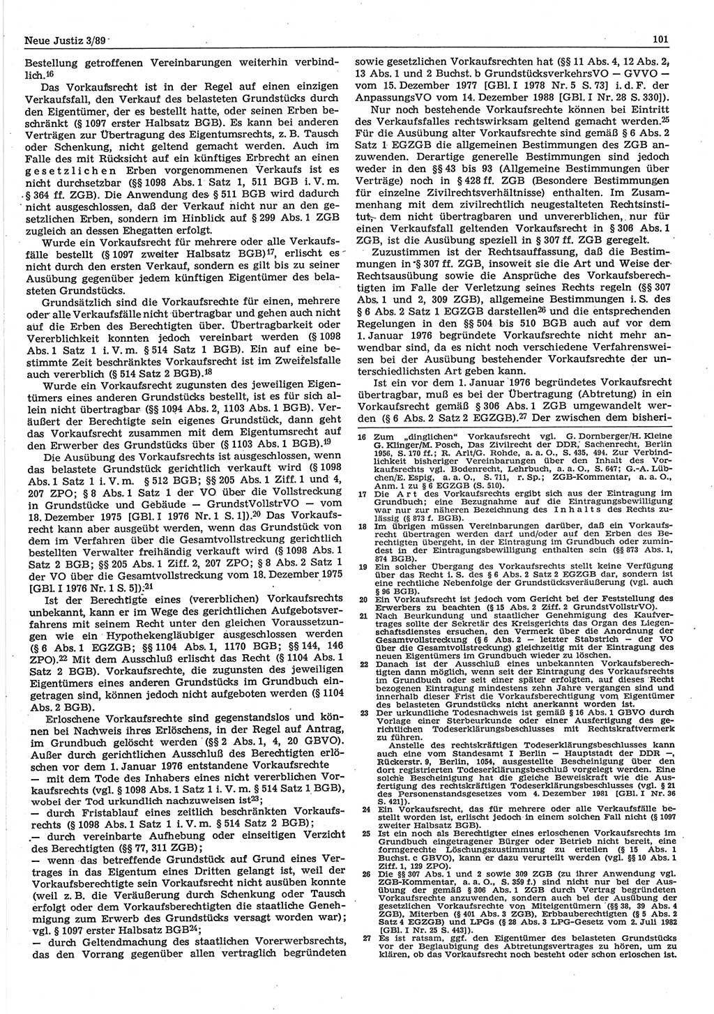 Neue Justiz (NJ), Zeitschrift für sozialistisches Recht und Gesetzlichkeit [Deutsche Demokratische Republik (DDR)], 43. Jahrgang 1989, Seite 101 (NJ DDR 1989, S. 101)