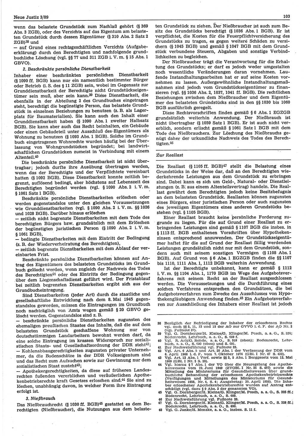 Neue Justiz (NJ), Zeitschrift für sozialistisches Recht und Gesetzlichkeit [Deutsche Demokratische Republik (DDR)], 43. Jahrgang 1989, Seite 103 (NJ DDR 1989, S. 103)