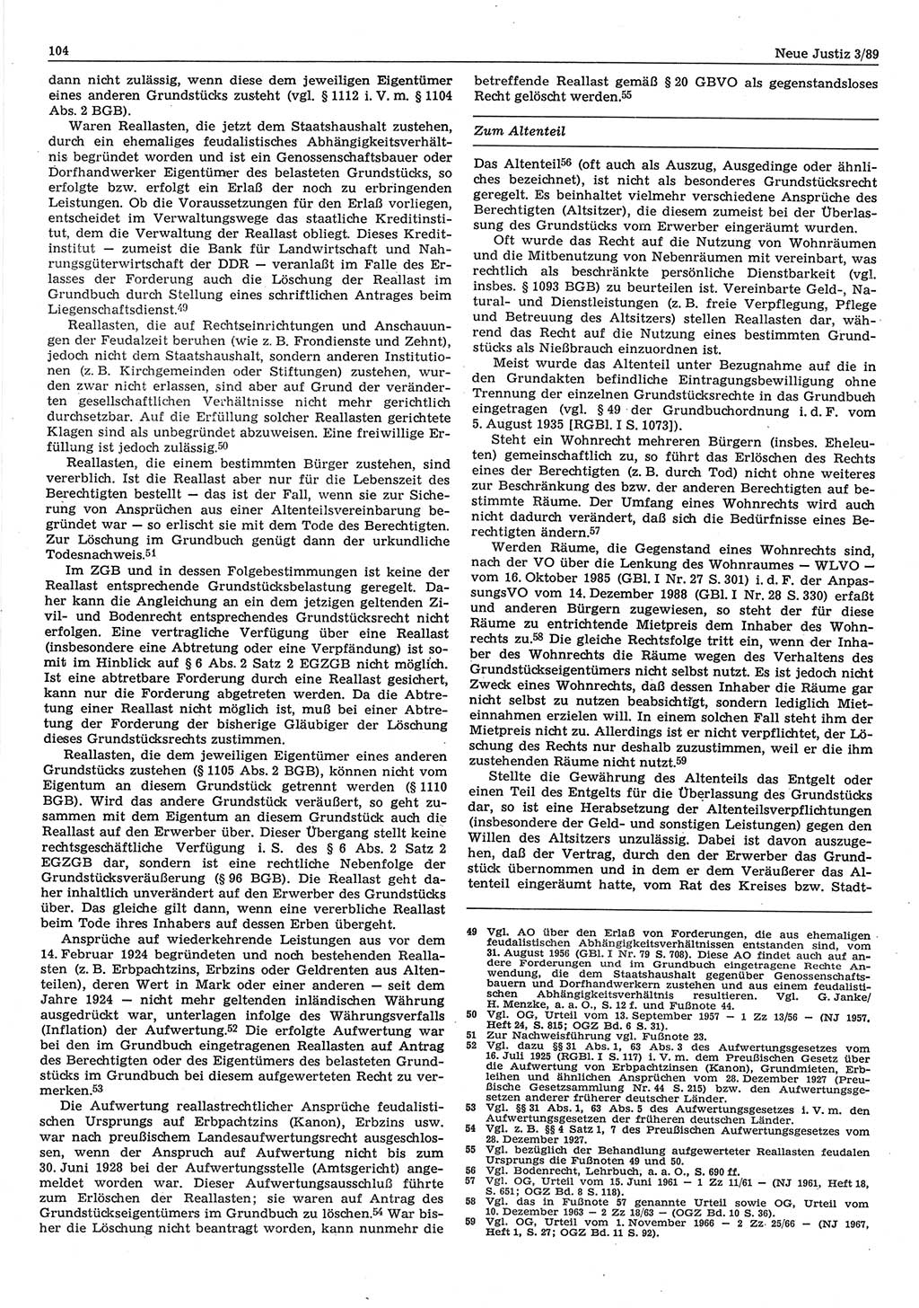 Neue Justiz (NJ), Zeitschrift für sozialistisches Recht und Gesetzlichkeit [Deutsche Demokratische Republik (DDR)], 43. Jahrgang 1989, Seite 104 (NJ DDR 1989, S. 104)