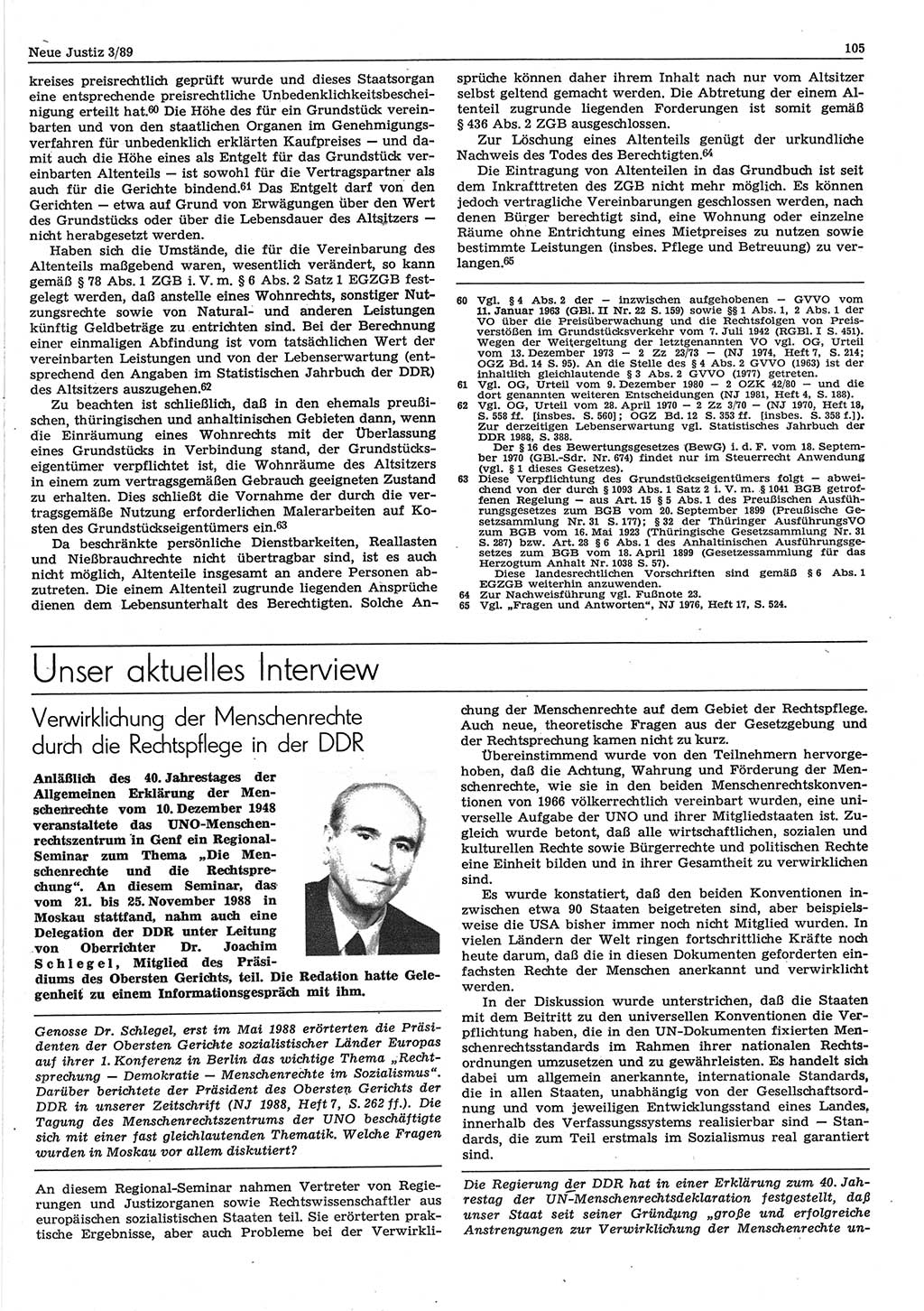 Neue Justiz (NJ), Zeitschrift für sozialistisches Recht und Gesetzlichkeit [Deutsche Demokratische Republik (DDR)], 43. Jahrgang 1989, Seite 105 (NJ DDR 1989, S. 105)