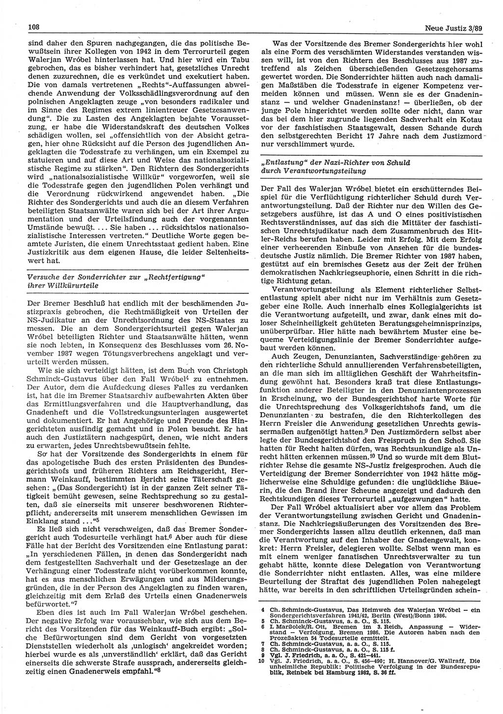 Neue Justiz (NJ), Zeitschrift für sozialistisches Recht und Gesetzlichkeit [Deutsche Demokratische Republik (DDR)], 43. Jahrgang 1989, Seite 108 (NJ DDR 1989, S. 108)
