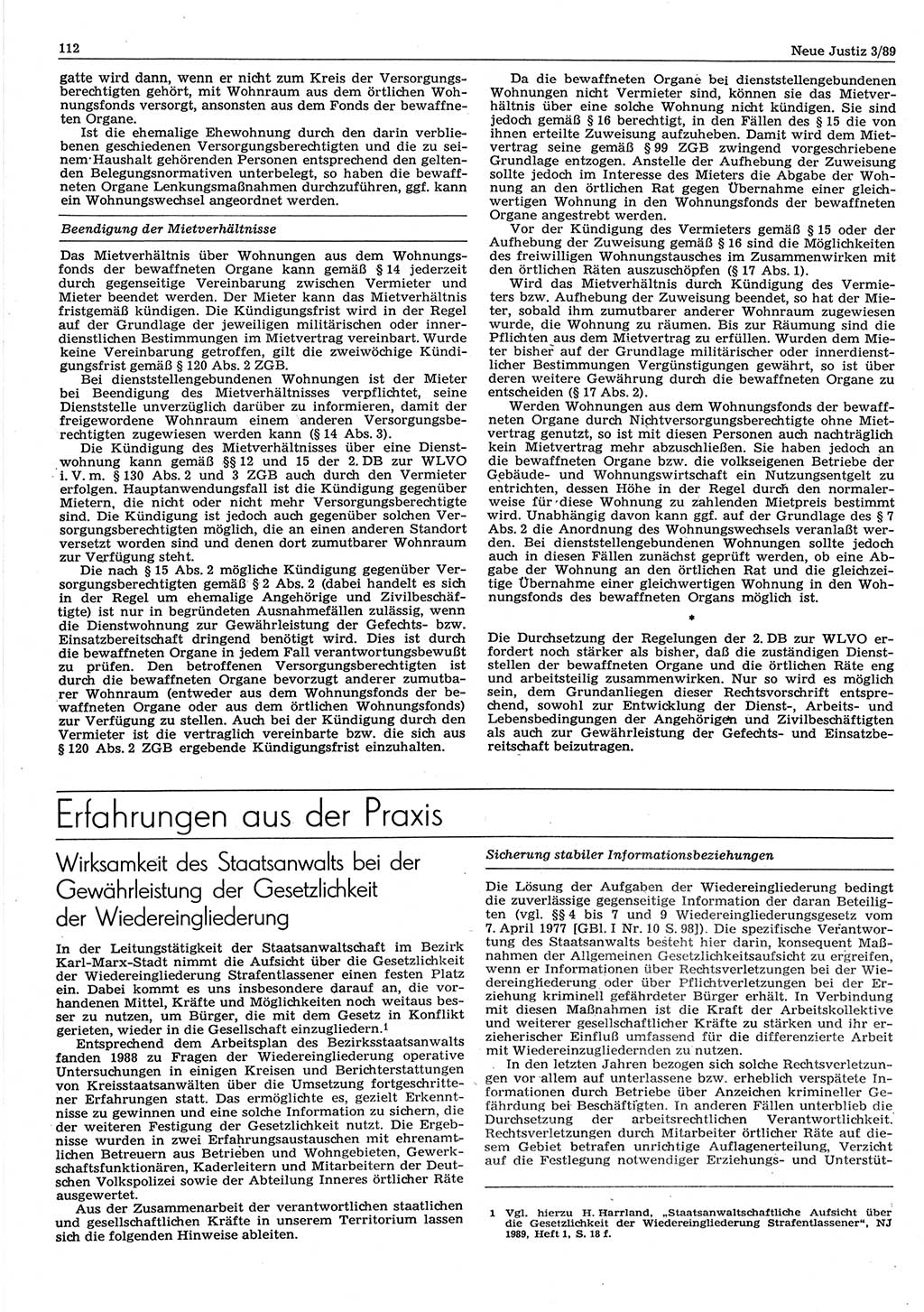 Neue Justiz (NJ), Zeitschrift für sozialistisches Recht und Gesetzlichkeit [Deutsche Demokratische Republik (DDR)], 43. Jahrgang 1989, Seite 112 (NJ DDR 1989, S. 112)