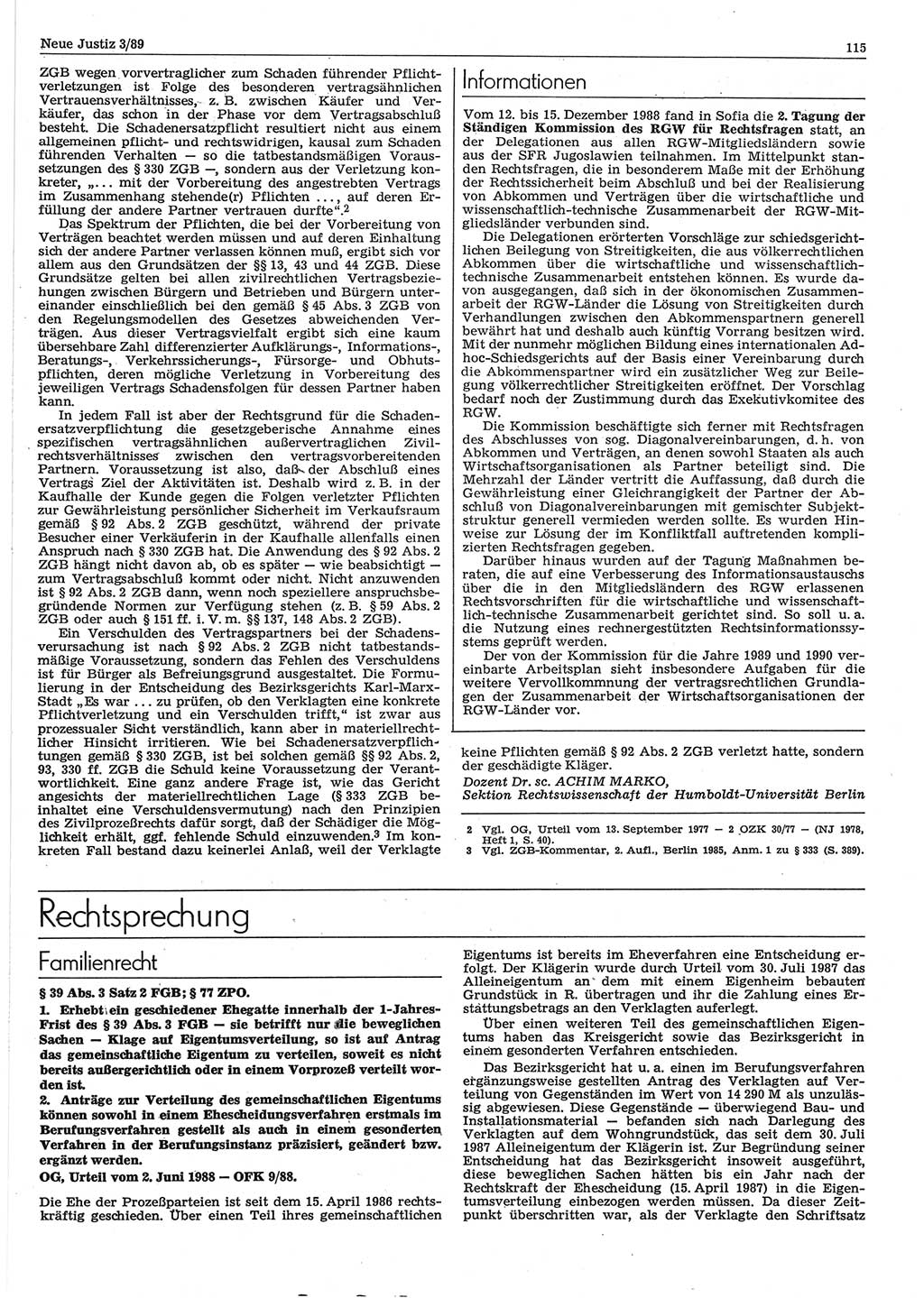 Neue Justiz (NJ), Zeitschrift für sozialistisches Recht und Gesetzlichkeit [Deutsche Demokratische Republik (DDR)], 43. Jahrgang 1989, Seite 115 (NJ DDR 1989, S. 115)