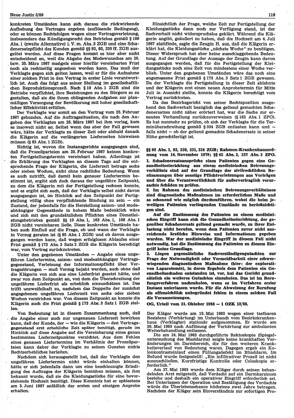 Neue Justiz (NJ), Zeitschrift für sozialistisches Recht und Gesetzlichkeit [Deutsche Demokratische Republik (DDR)], 43. Jahrgang 1989, Seite 119 (NJ DDR 1989, S. 119)