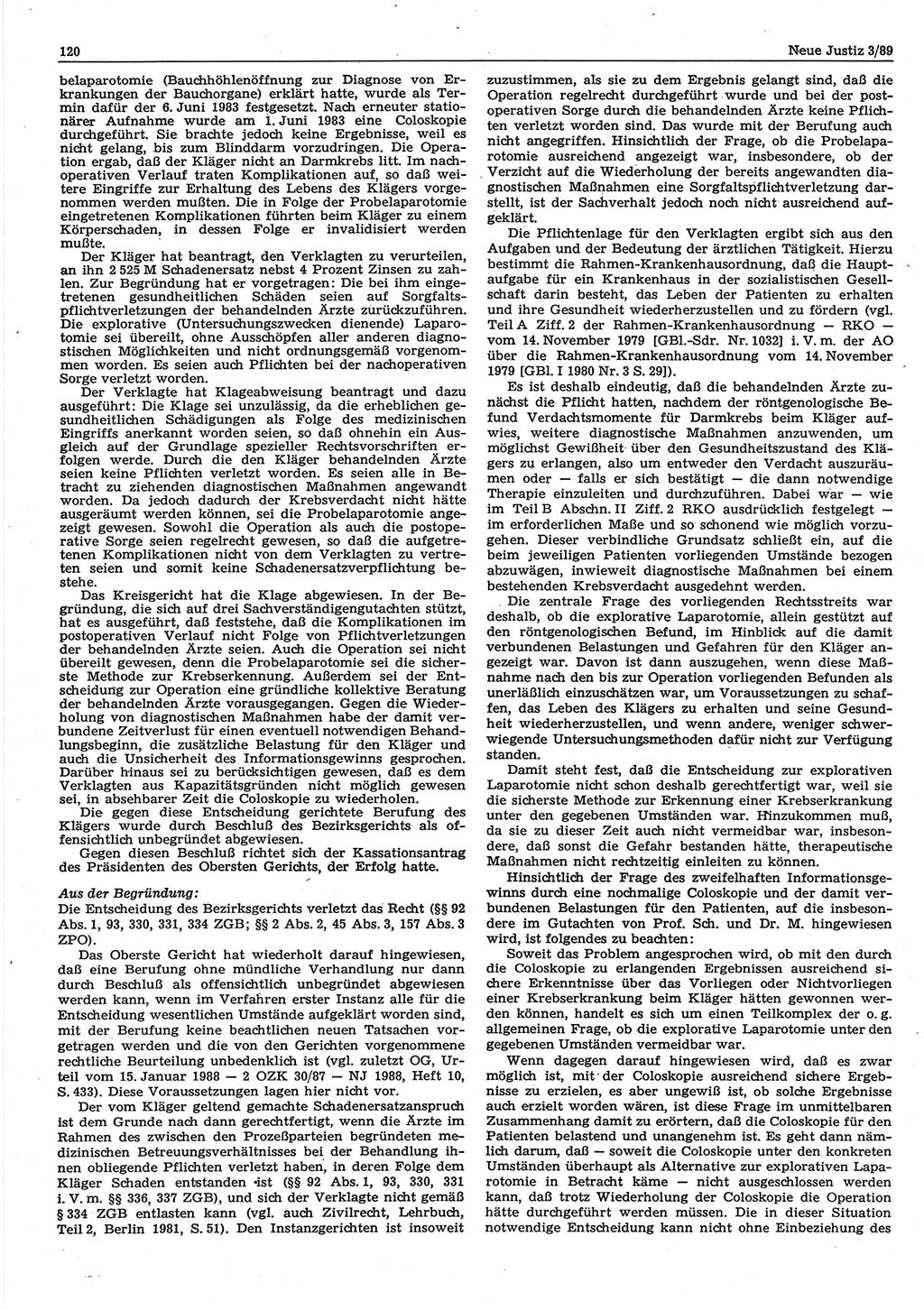 Neue Justiz (NJ), Zeitschrift für sozialistisches Recht und Gesetzlichkeit [Deutsche Demokratische Republik (DDR)], 43. Jahrgang 1989, Seite 120 (NJ DDR 1989, S. 120)