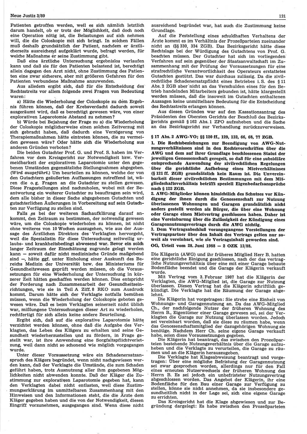 Neue Justiz (NJ), Zeitschrift für sozialistisches Recht und Gesetzlichkeit [Deutsche Demokratische Republik (DDR)], 43. Jahrgang 1989, Seite 121 (NJ DDR 1989, S. 121)