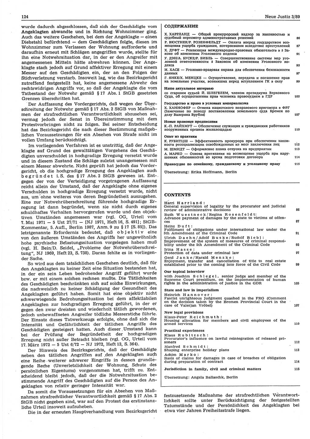 Neue Justiz (NJ), Zeitschrift für sozialistisches Recht und Gesetzlichkeit [Deutsche Demokratische Republik (DDR)], 43. Jahrgang 1989, Seite 124 (NJ DDR 1989, S. 124)