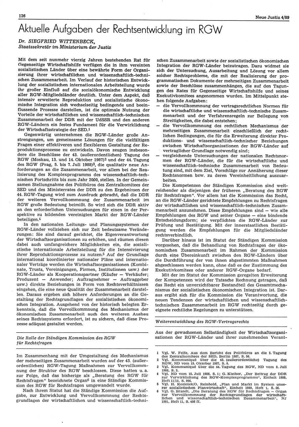 Neue Justiz (NJ), Zeitschrift für sozialistisches Recht und Gesetzlichkeit [Deutsche Demokratische Republik (DDR)], 43. Jahrgang 1989, Seite 126 (NJ DDR 1989, S. 126)