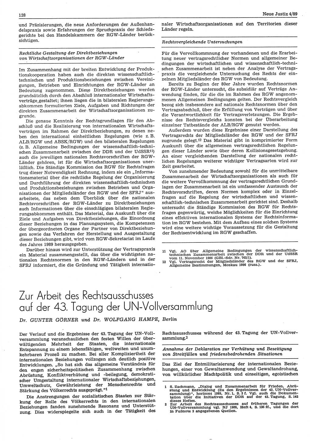 Neue Justiz (NJ), Zeitschrift für sozialistisches Recht und Gesetzlichkeit [Deutsche Demokratische Republik (DDR)], 43. Jahrgang 1989, Seite 128 (NJ DDR 1989, S. 128)