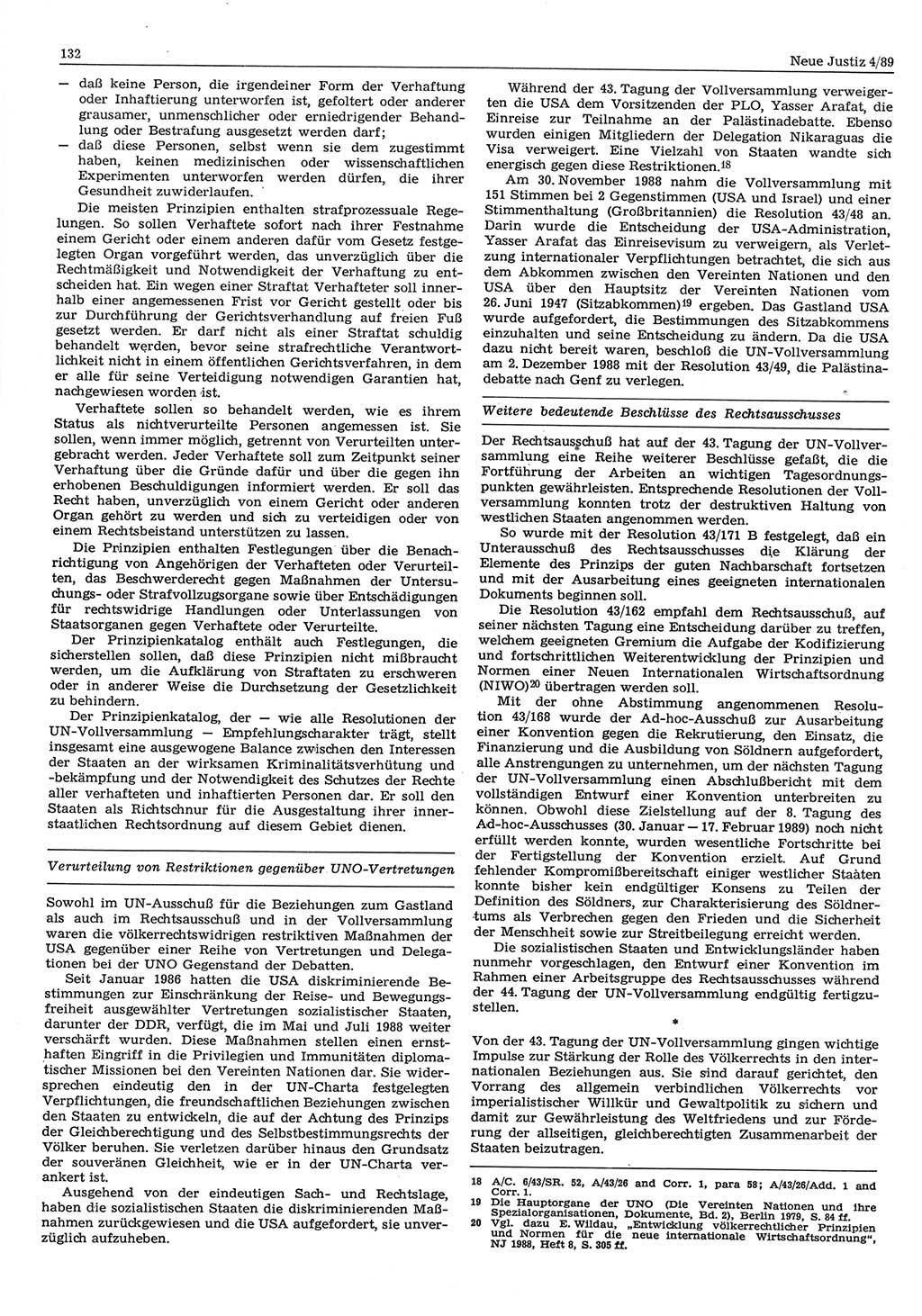 Neue Justiz (NJ), Zeitschrift für sozialistisches Recht und Gesetzlichkeit [Deutsche Demokratische Republik (DDR)], 43. Jahrgang 1989, Seite 132 (NJ DDR 1989, S. 132)