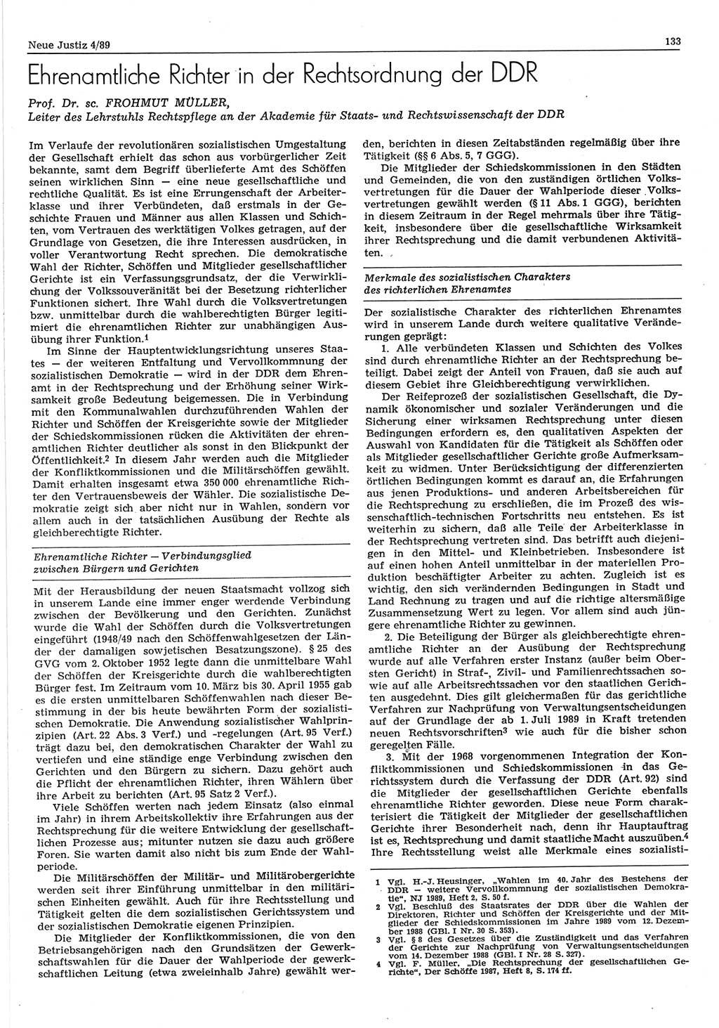 Neue Justiz (NJ), Zeitschrift für sozialistisches Recht und Gesetzlichkeit [Deutsche Demokratische Republik (DDR)], 43. Jahrgang 1989, Seite 133 (NJ DDR 1989, S. 133)