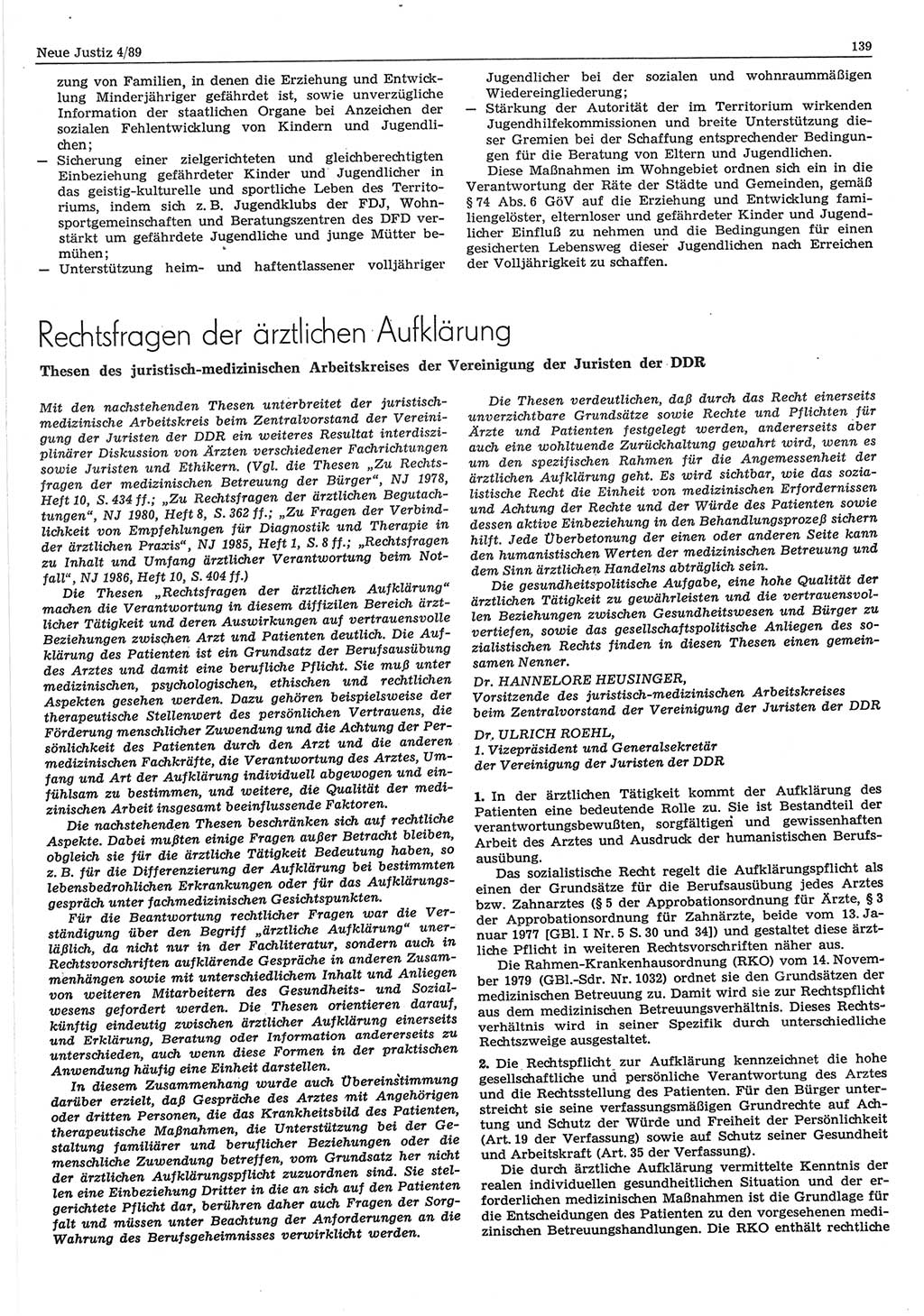 Neue Justiz (NJ), Zeitschrift für sozialistisches Recht und Gesetzlichkeit [Deutsche Demokratische Republik (DDR)], 43. Jahrgang 1989, Seite 139 (NJ DDR 1989, S. 139)