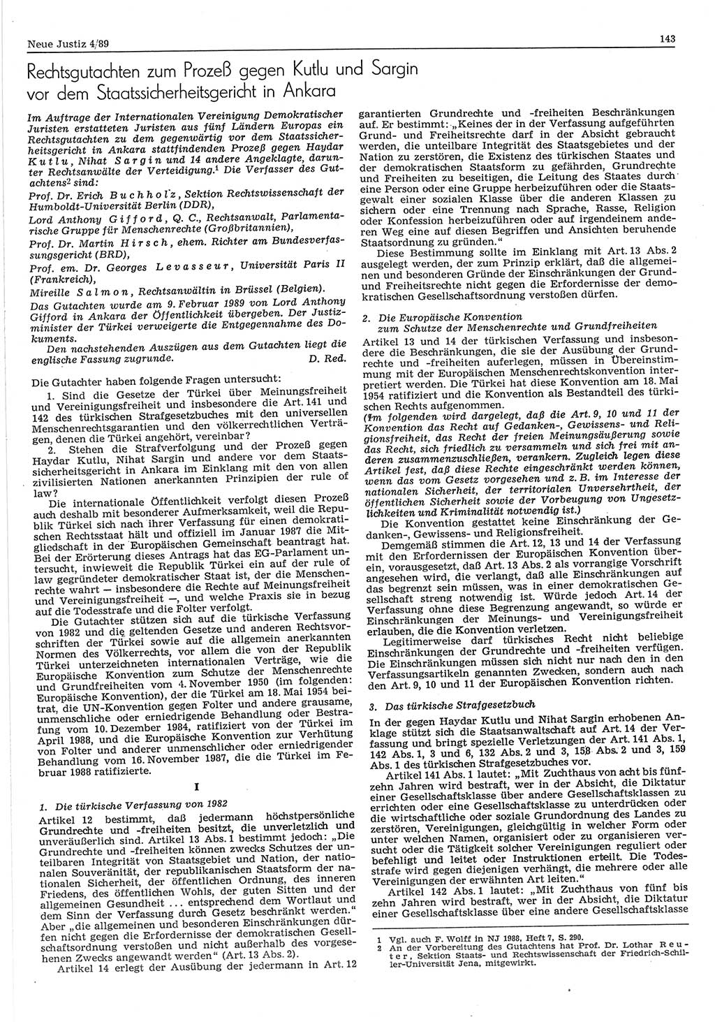 Neue Justiz (NJ), Zeitschrift für sozialistisches Recht und Gesetzlichkeit [Deutsche Demokratische Republik (DDR)], 43. Jahrgang 1989, Seite 143 (NJ DDR 1989, S. 143)