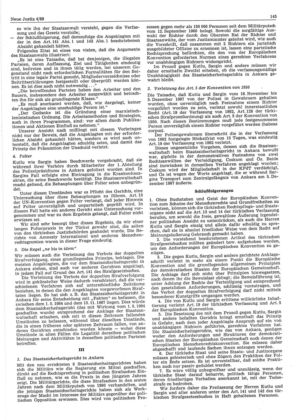 Neue Justiz (NJ), Zeitschrift für sozialistisches Recht und Gesetzlichkeit [Deutsche Demokratische Republik (DDR)], 43. Jahrgang 1989, Seite 145 (NJ DDR 1989, S. 145)