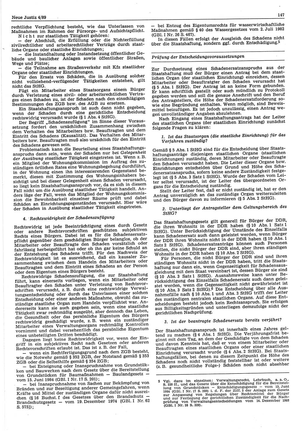 Neue Justiz (NJ), Zeitschrift für sozialistisches Recht und Gesetzlichkeit [Deutsche Demokratische Republik (DDR)], 43. Jahrgang 1989, Seite 147 (NJ DDR 1989, S. 147)