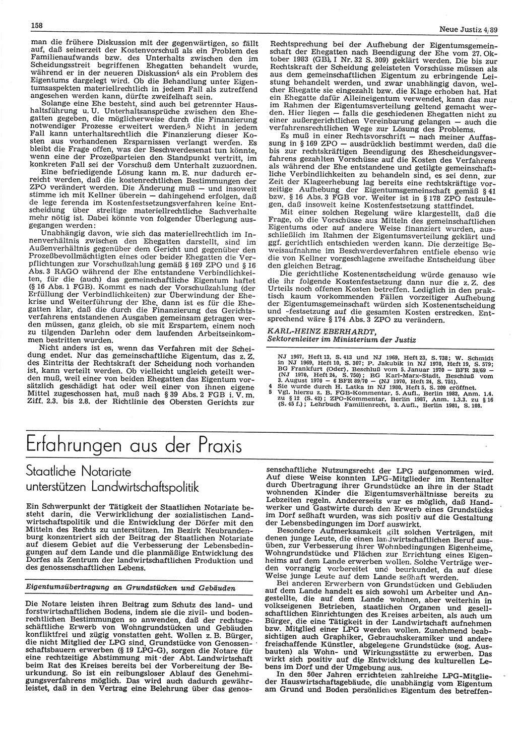Neue Justiz (NJ), Zeitschrift für sozialistisches Recht und Gesetzlichkeit [Deutsche Demokratische Republik (DDR)], 43. Jahrgang 1989, Seite 158 (NJ DDR 1989, S. 158)
