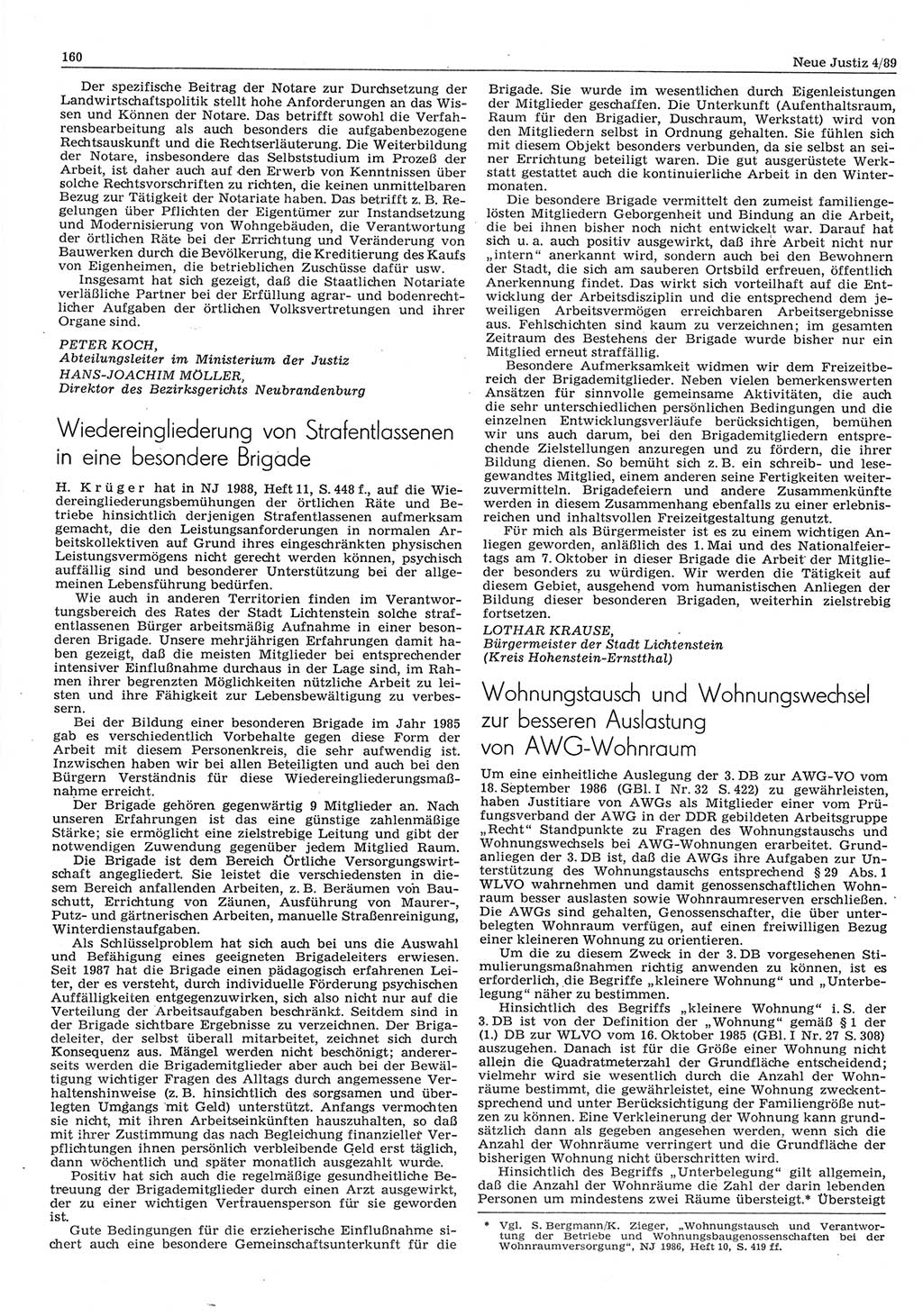 Neue Justiz (NJ), Zeitschrift für sozialistisches Recht und Gesetzlichkeit [Deutsche Demokratische Republik (DDR)], 43. Jahrgang 1989, Seite 160 (NJ DDR 1989, S. 160)
