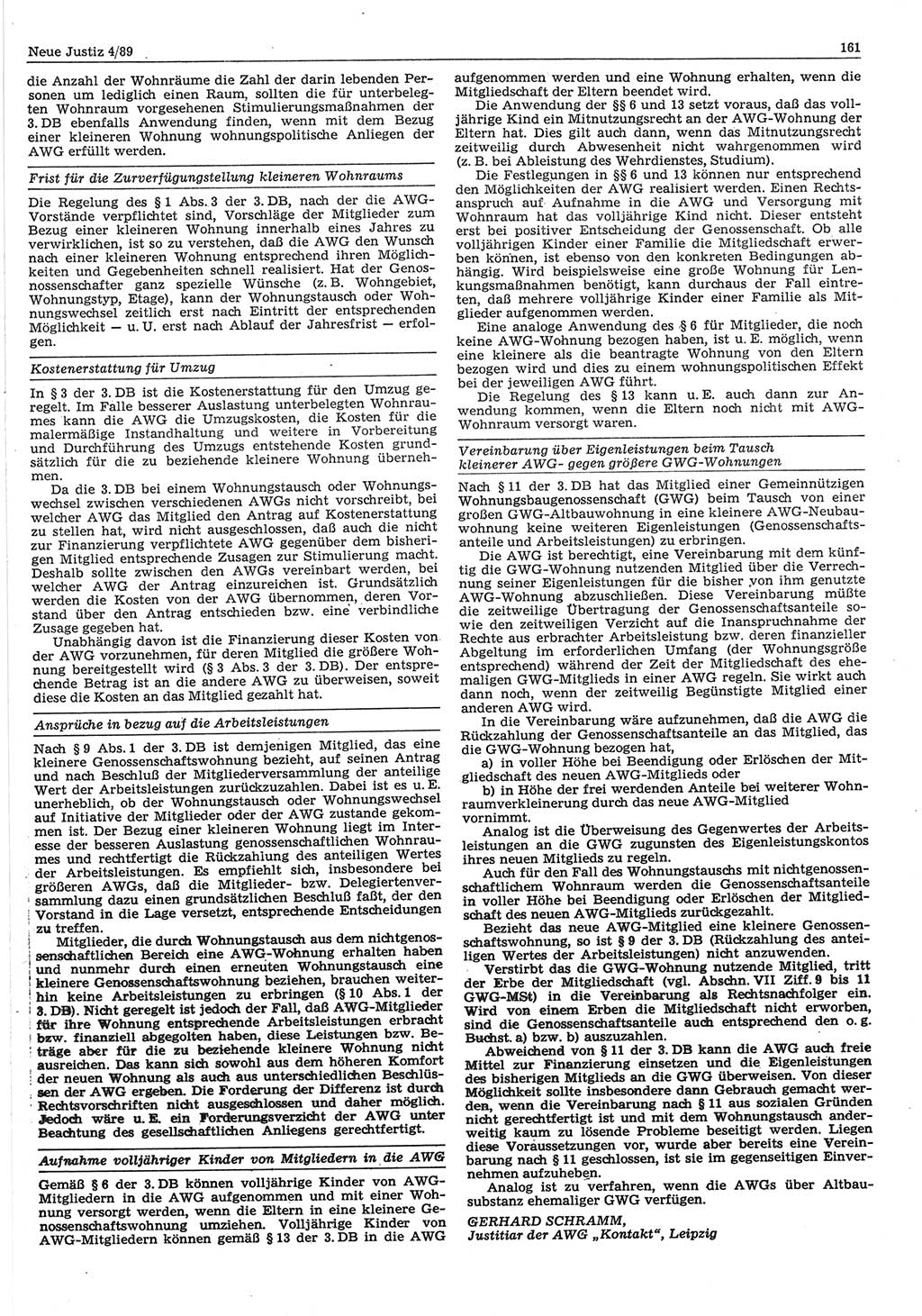 Neue Justiz (NJ), Zeitschrift für sozialistisches Recht und Gesetzlichkeit [Deutsche Demokratische Republik (DDR)], 43. Jahrgang 1989, Seite 161 (NJ DDR 1989, S. 161)