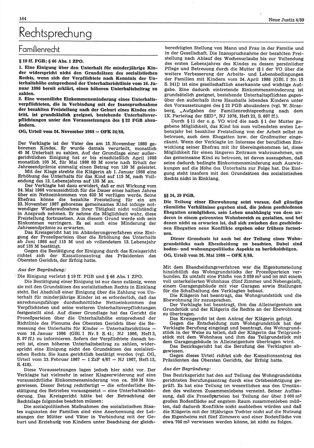 Neue Justiz (NJ), Zeitschrift für sozialistisches Recht und Gesetzlichkeit [Deutsche Demokratische Republik (DDR)], 43. Jahrgang 1989, Seite 164 (NJ DDR 1989, S. 164)