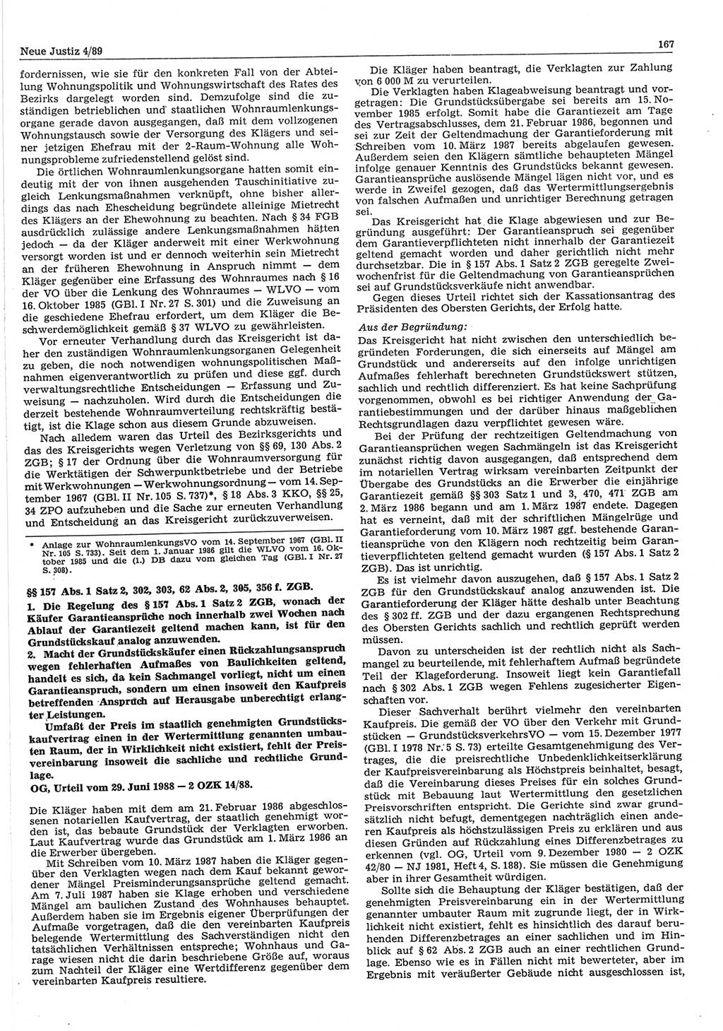 Neue Justiz (NJ), Zeitschrift für sozialistisches Recht und Gesetzlichkeit [Deutsche Demokratische Republik (DDR)], 43. Jahrgang 1989, Seite 167 (NJ DDR 1989, S. 167)