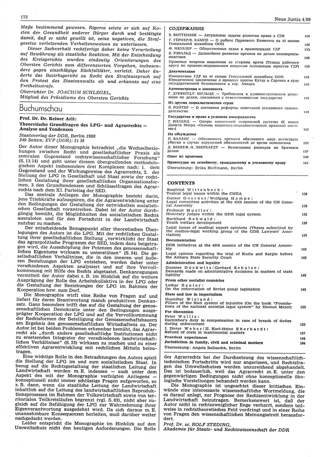 Neue Justiz (NJ), Zeitschrift für sozialistisches Recht und Gesetzlichkeit [Deutsche Demokratische Republik (DDR)], 43. Jahrgang 1989, Seite 172 (NJ DDR 1989, S. 172)