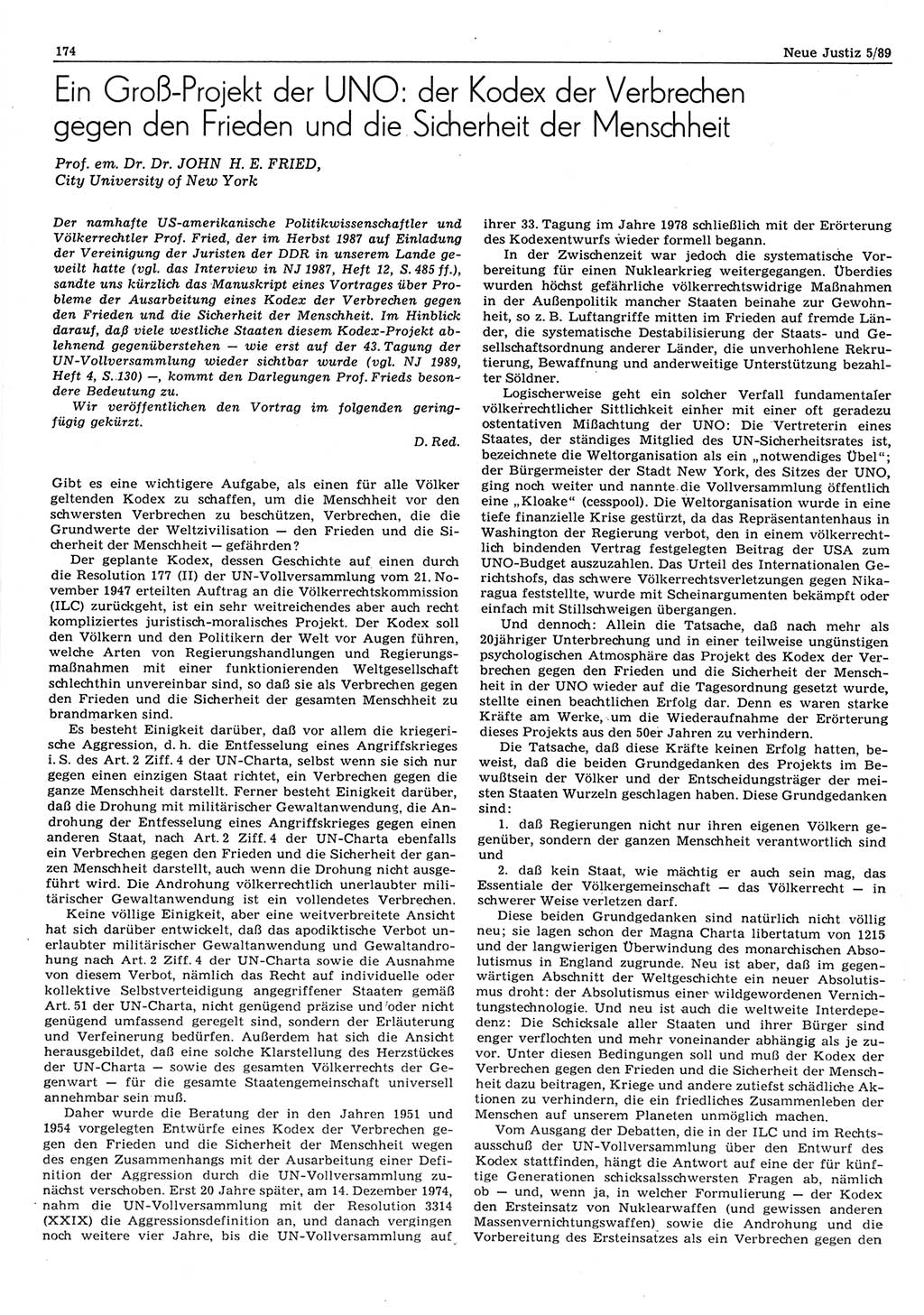 Neue Justiz (NJ), Zeitschrift für sozialistisches Recht und Gesetzlichkeit [Deutsche Demokratische Republik (DDR)], 43. Jahrgang 1989, Seite 174 (NJ DDR 1989, S. 174)