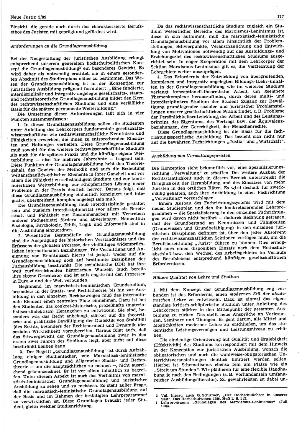 Neue Justiz (NJ), Zeitschrift für sozialistisches Recht und Gesetzlichkeit [Deutsche Demokratische Republik (DDR)], 43. Jahrgang 1989, Seite 177 (NJ DDR 1989, S. 177)