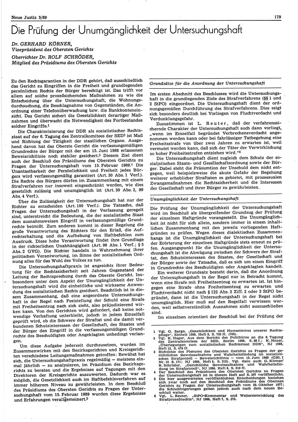 Neue Justiz (NJ), Zeitschrift für sozialistisches Recht und Gesetzlichkeit [Deutsche Demokratische Republik (DDR)], 43. Jahrgang 1989, Seite 179 (NJ DDR 1989, S. 179)