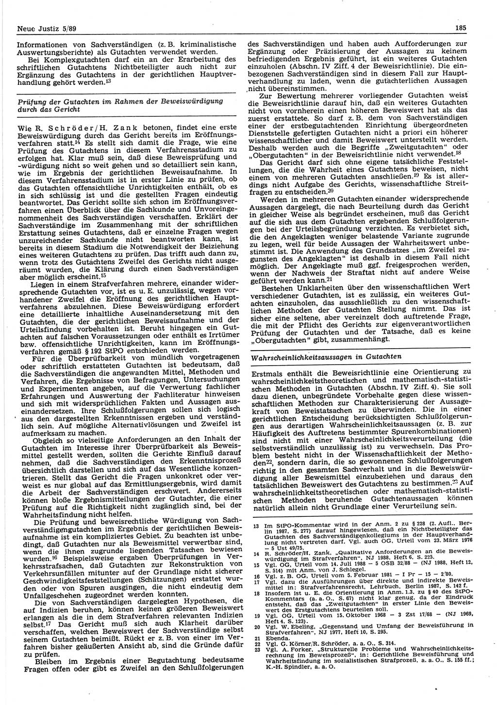 Neue Justiz (NJ), Zeitschrift für sozialistisches Recht und Gesetzlichkeit [Deutsche Demokratische Republik (DDR)], 43. Jahrgang 1989, Seite 185 (NJ DDR 1989, S. 185)