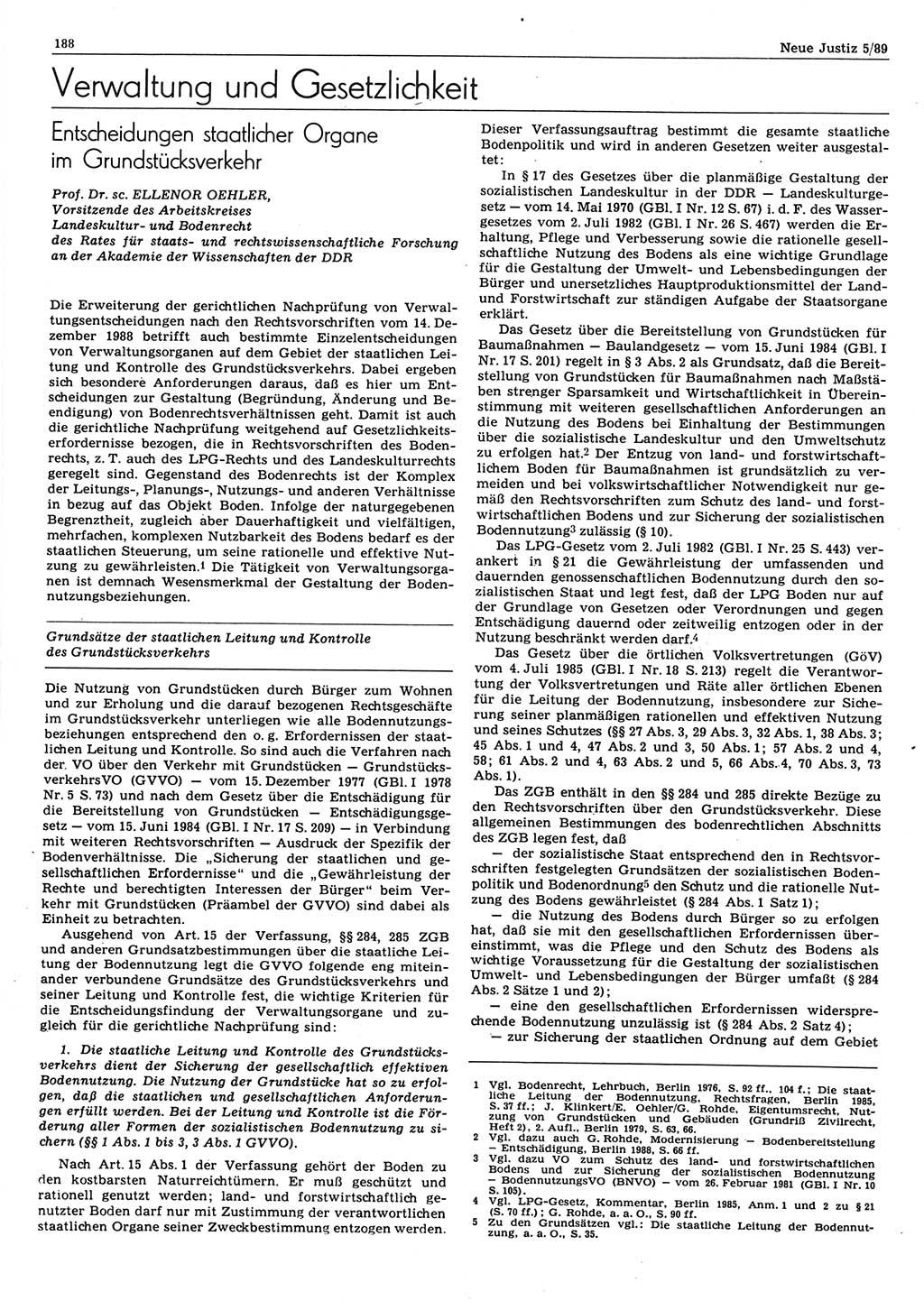 Neue Justiz (NJ), Zeitschrift für sozialistisches Recht und Gesetzlichkeit [Deutsche Demokratische Republik (DDR)], 43. Jahrgang 1989, Seite 188 (NJ DDR 1989, S. 188)