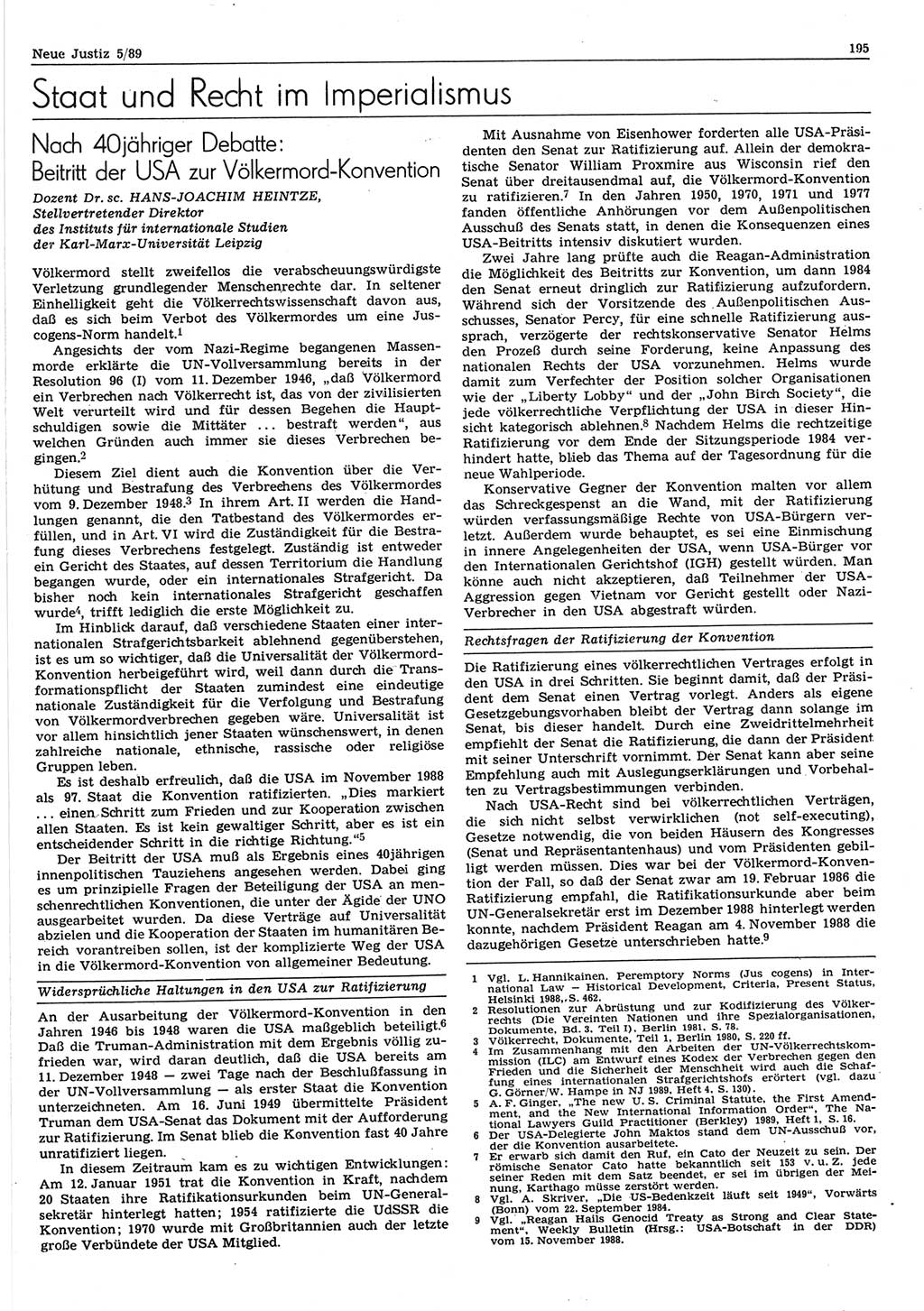 Neue Justiz (NJ), Zeitschrift für sozialistisches Recht und Gesetzlichkeit [Deutsche Demokratische Republik (DDR)], 43. Jahrgang 1989, Seite 195 (NJ DDR 1989, S. 195)