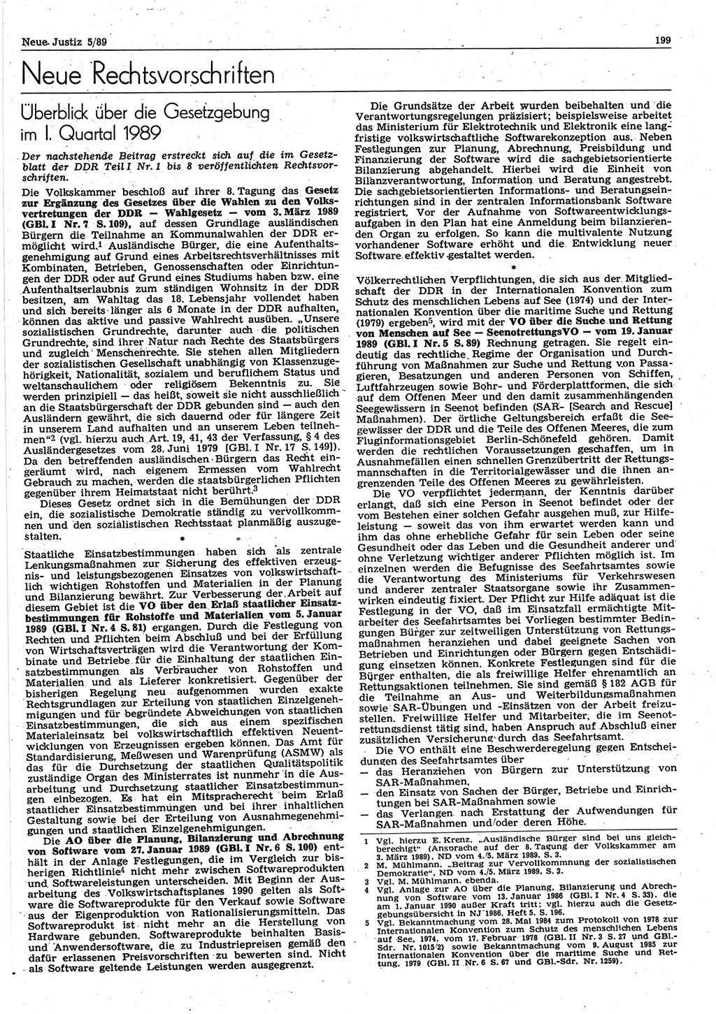 Neue Justiz (NJ), Zeitschrift für sozialistisches Recht und Gesetzlichkeit [Deutsche Demokratische Republik (DDR)], 43. Jahrgang 1989, Seite 199 (NJ DDR 1989, S. 199)